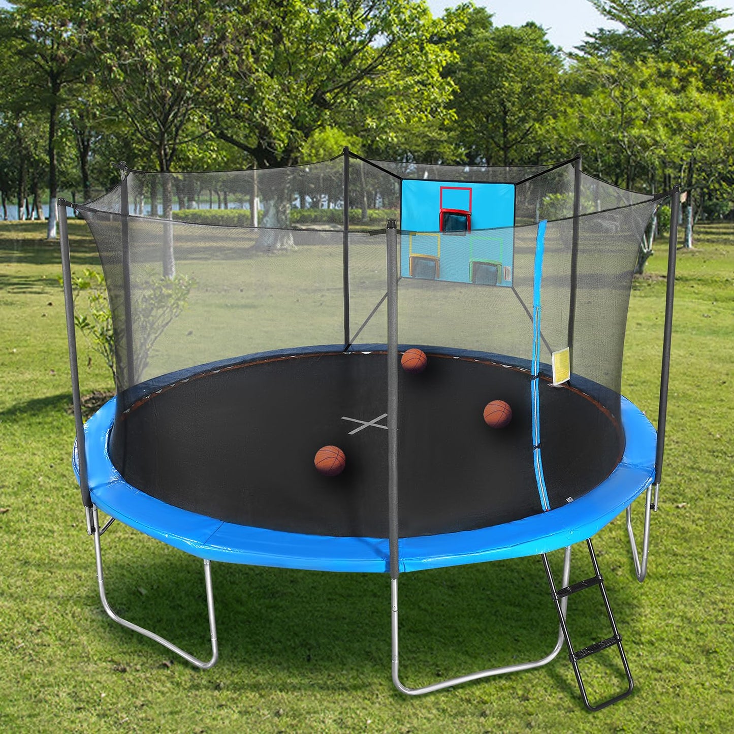 Trampoline Basketball Hoop With 3 Hoops and Balls - Lightweight, Universal Attachment, Easy to Install