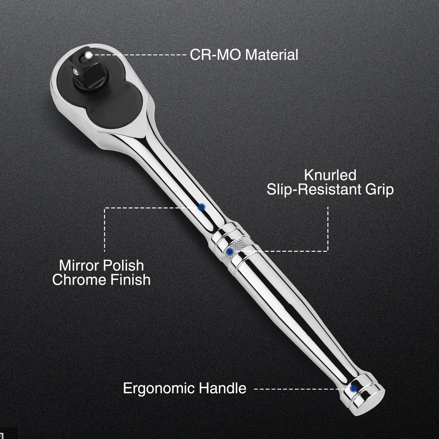 WORKPRO 3-Piece Ratchet Set, Quick Release Reversible, 72-Tooth, 1/4", 3/8", 1/2" Drive Ratchet Wrench, 5 Degree Swing, Chrome Alloy Made, Full Polished, EVA Storage