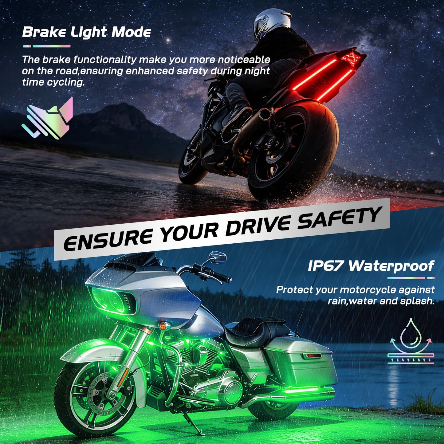 Nilight - TL-35 12PCS Motorcycle RGB Led Light Kit Waterproof Multi-Color Atmosphere Lights Lamp with Dual RF Wireless Remote Controllers for Harley Davidson Honda Kawasaki Suzuki, 2 Years Warranty