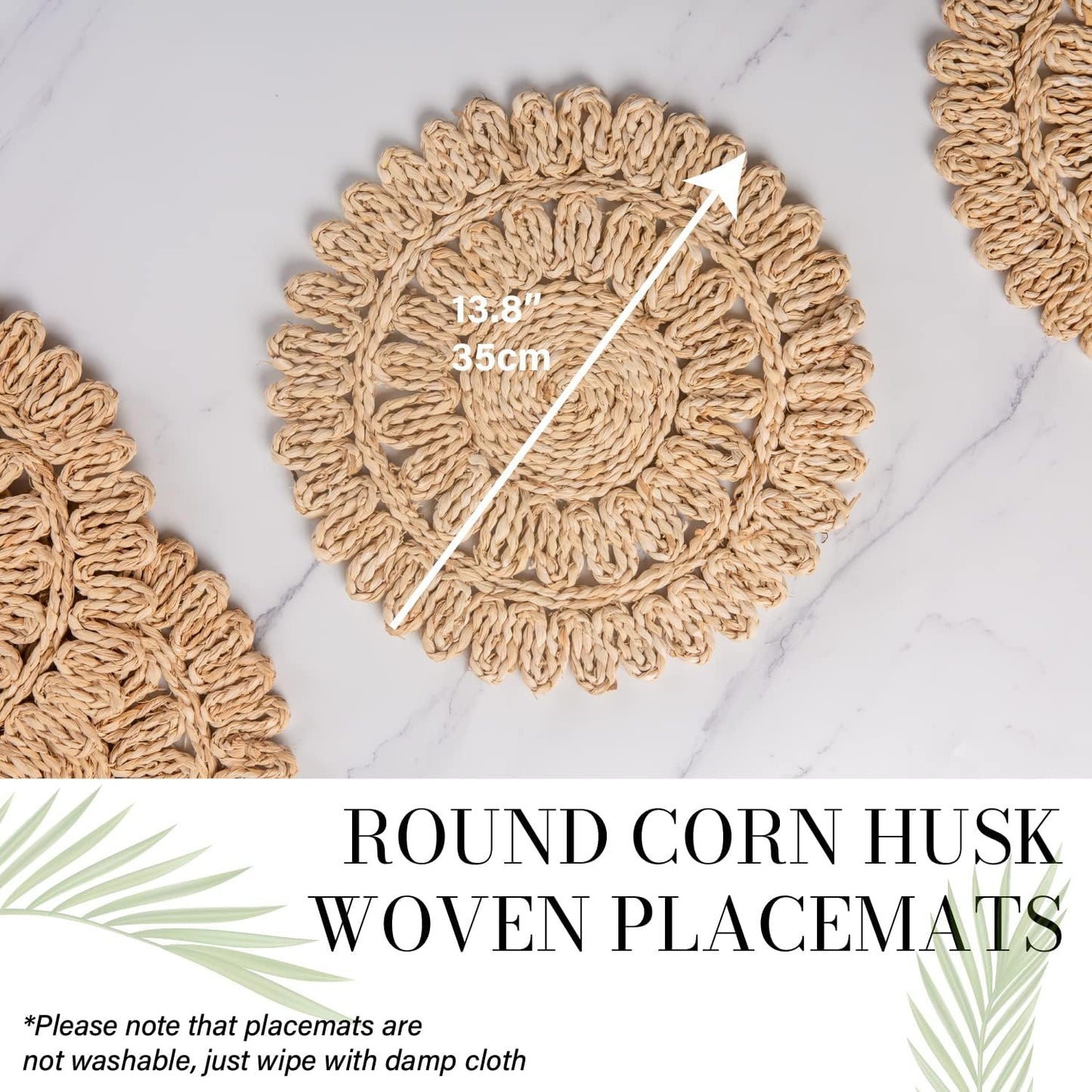 Laquedecraft 13.8" Set of 12 Round Corn Husk Placemats | Boho Woven Rattan Table Mats | Farmhouse Wicker Spring Plate Chargers Like Water Hyacinth, Seagrass Table Mats