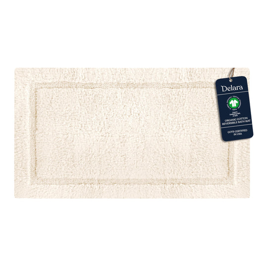 Delara Organic Cotton Reversible Bath Mat – 3000 GSM, GOTS Certified, Ultra-Thick & Super Absorbent | Soft, Plush & Quick-Drying Bathroom Rug (Ivory, 20x30)