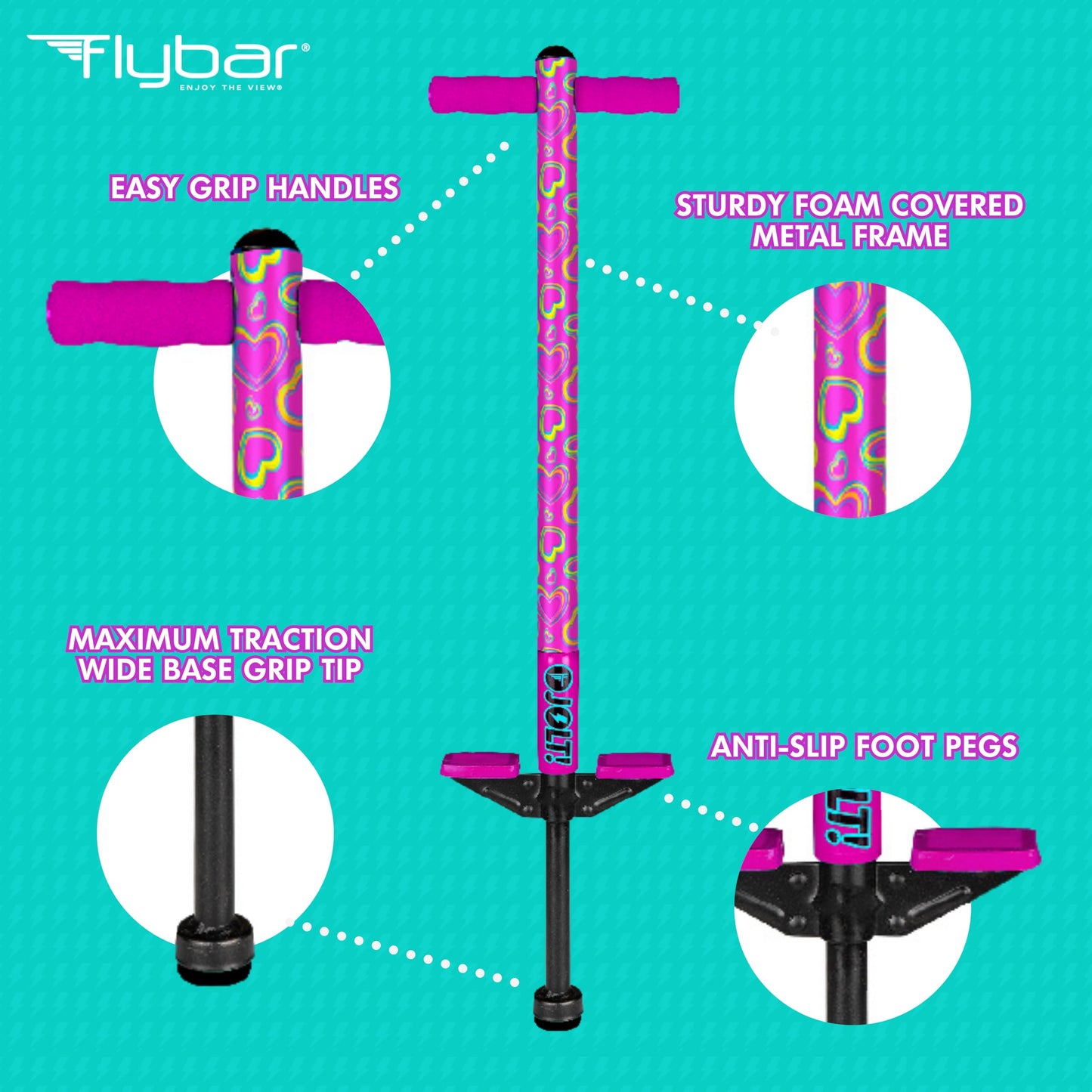 Flybar Jolt Pogo Stick for Kids Ages 6 and Up, 40 to 80 Pounds, Perfect for Beginners, Easy Grip Foam Handles, Anti-Slip Foot Pegs, Outdoor Jumper Toys for Boys & Girls, Outside Toys for Kids