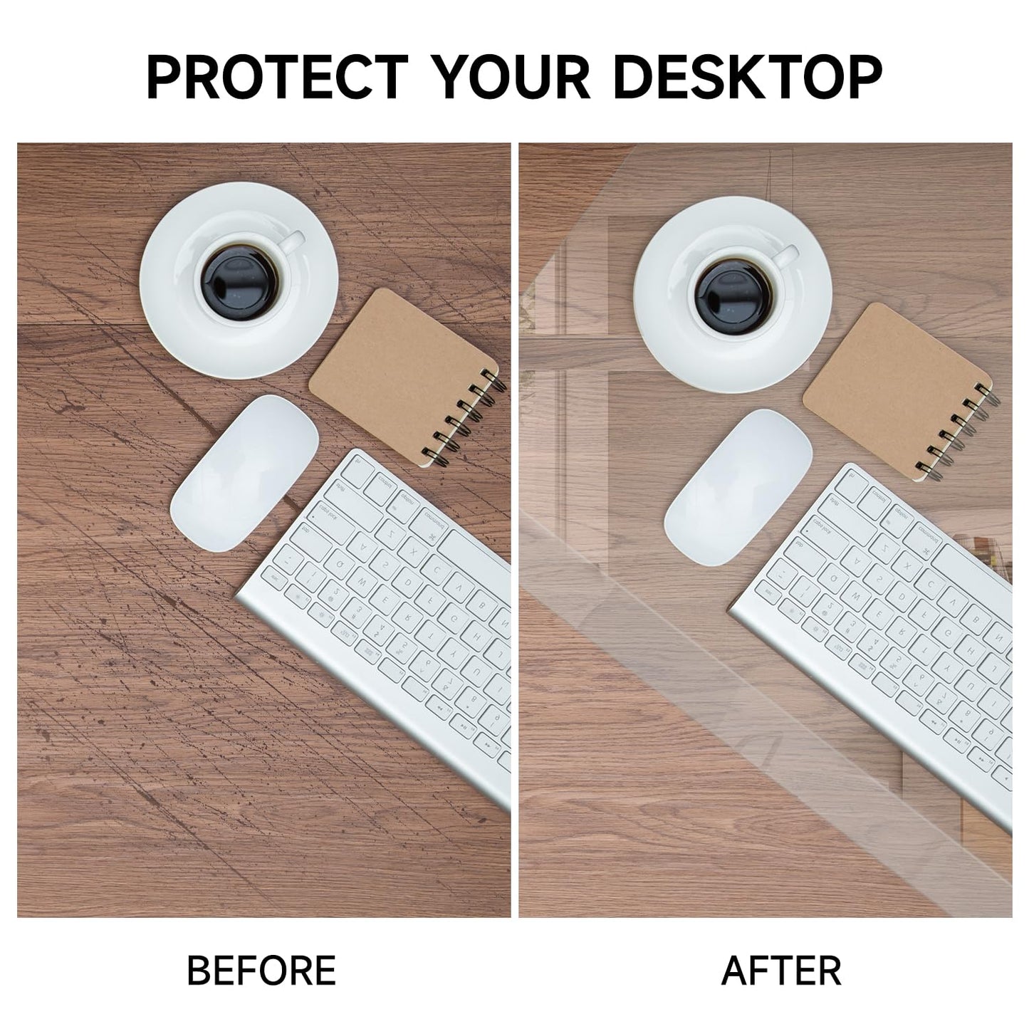 VASUHOME 32" x 20" Premium Tempered Glass Desk Mat with Beveled Edge - Ergonomic Desk Protector, Crystal Clear, Dry Erase Surface, Ideal Table Top Protector for Home & Office
