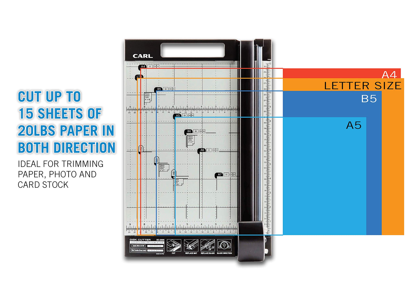 Carl 12 inch DC-200N Premium Rotary Paper Trimmer, Metal Base, 15 Sheet Cutting Capacity.