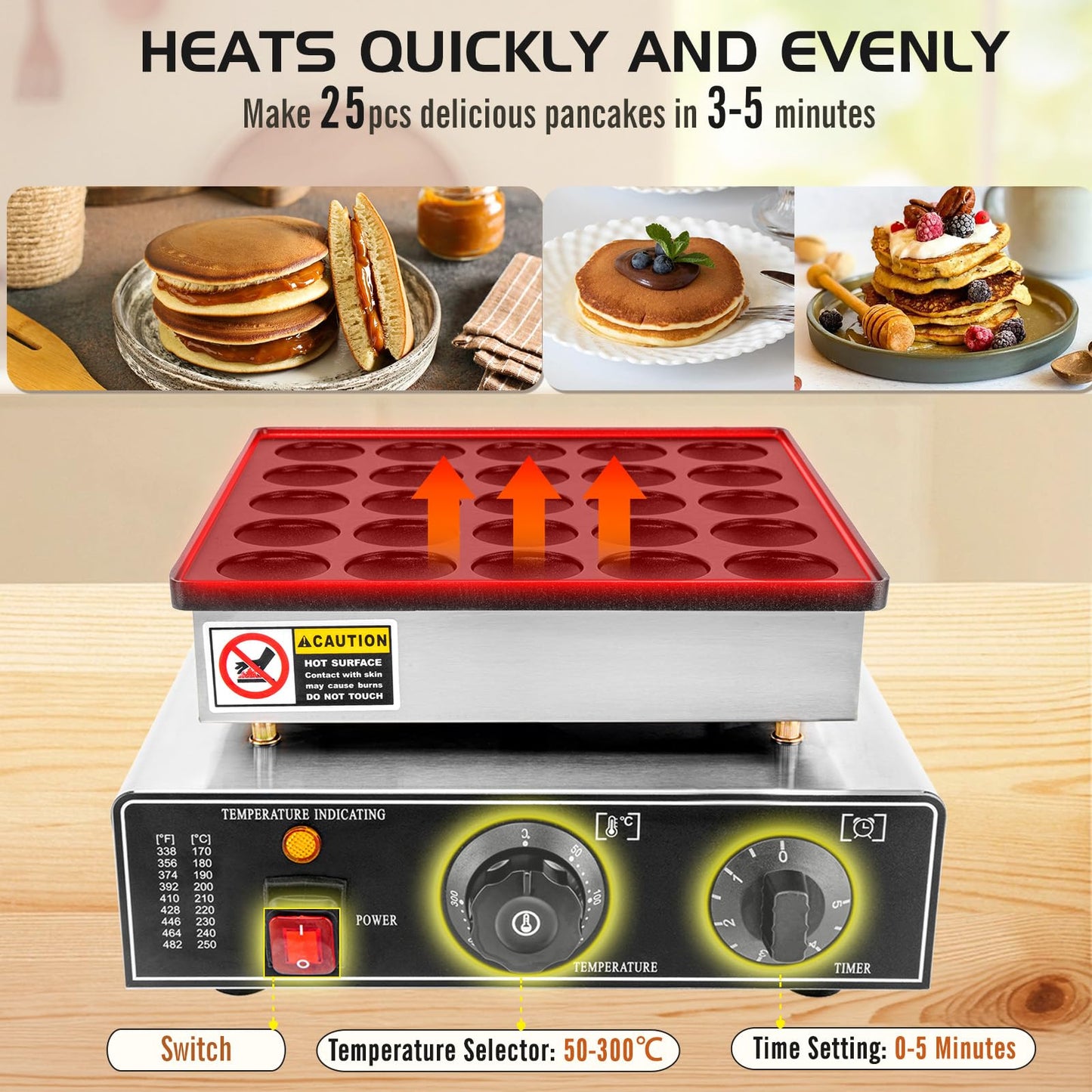 GDDGHS 25PCS Mini Pancakes Maker Machine, 110V 950W Electric Mini Pancake Maker Commercial Mini Dutch Pancake Maker, Non-stick Small Pancake Maker Mini hotcakes machine for Home Restaurant Business