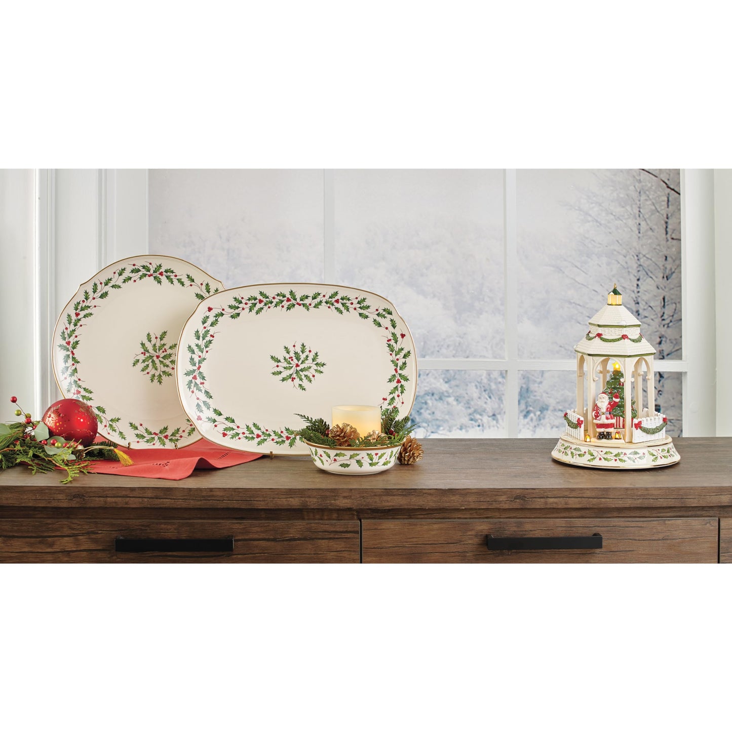 Lenox Serveware, Holiday Serving Platter, Oval Shape, 15.25-Inch, Ivory, Porcelain Material, Dishwasher Safe, Turkey Platter for Thanksgiving, Winter Hosting, Christmas Serving (Multicolor, 1 Piece)
