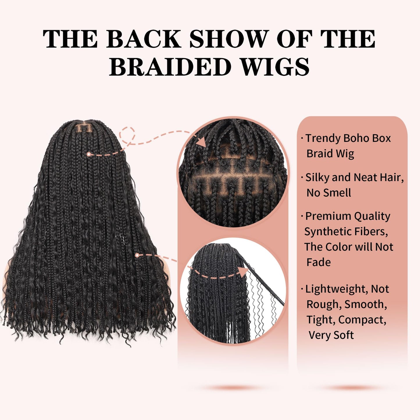 Lexqui 18" Short Boho Braided Wigs for Women 13x8 Inch Hd Lace Front Box Braid Wig Bob Knotless Braided Wigs with Curly End Braided Lace Front Wig Human Hair Blended Natural Black