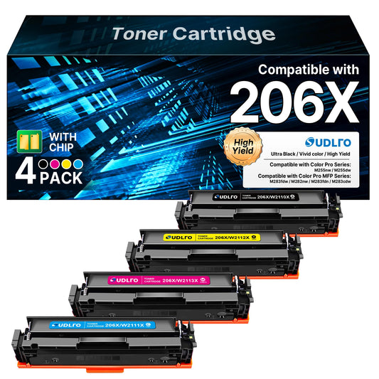 206X Toner Compatible with HP 206X Toner Cartridges 4 Pack High Yield M283fdw Replacement for HP 206A Toner Cartridges Work with Color Laserjet Pro MFP M283fdw M283cdw M255dw | W2110X W2110A Black