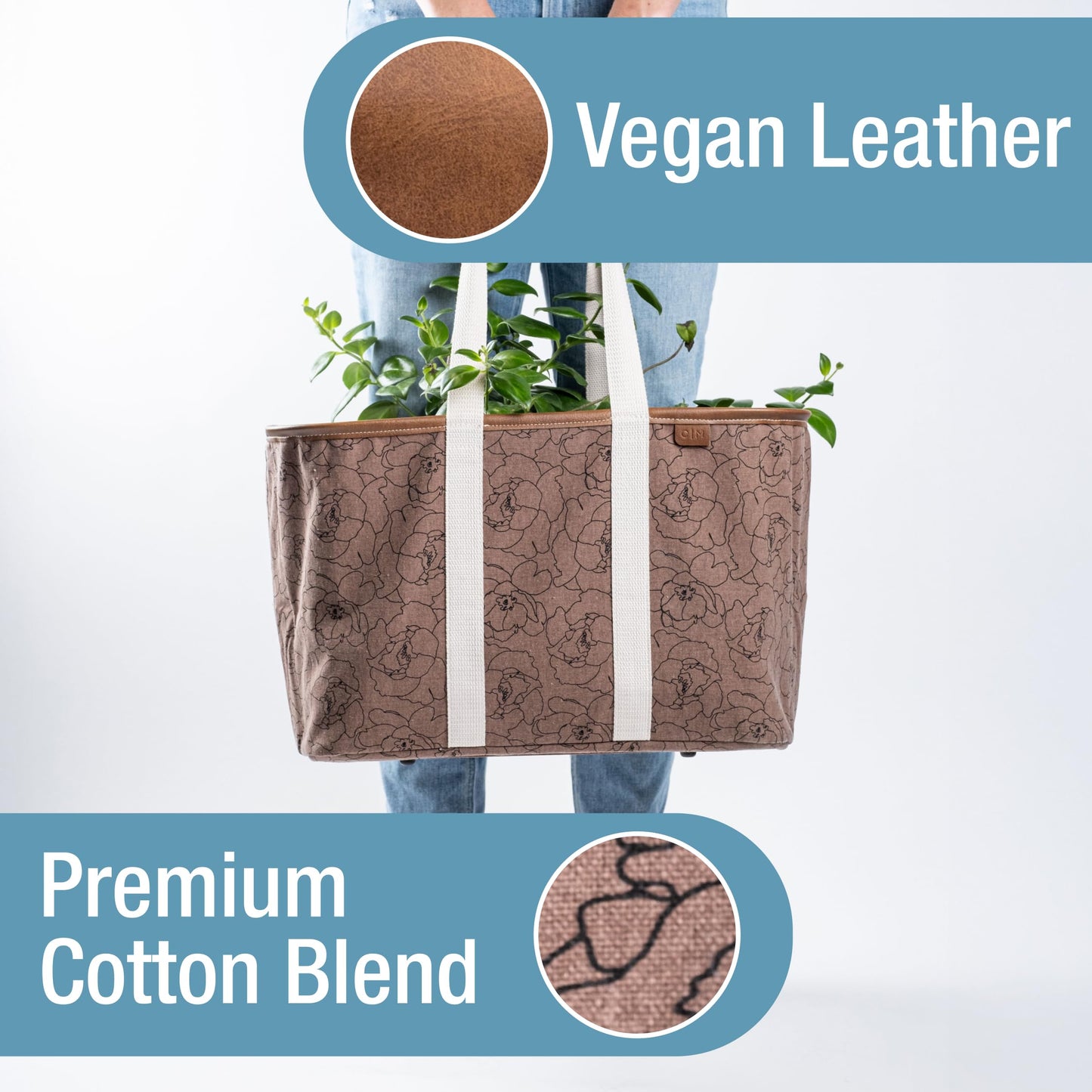 CleverMade Collapsible LUXE Tote, 30L Foldable Grocery Shopping Bag with Structured Frame, Reinforced Bottom & Comfortable Handles, Reusable Car Tote for Errands, Beach, Laundry & Storage, Peony
