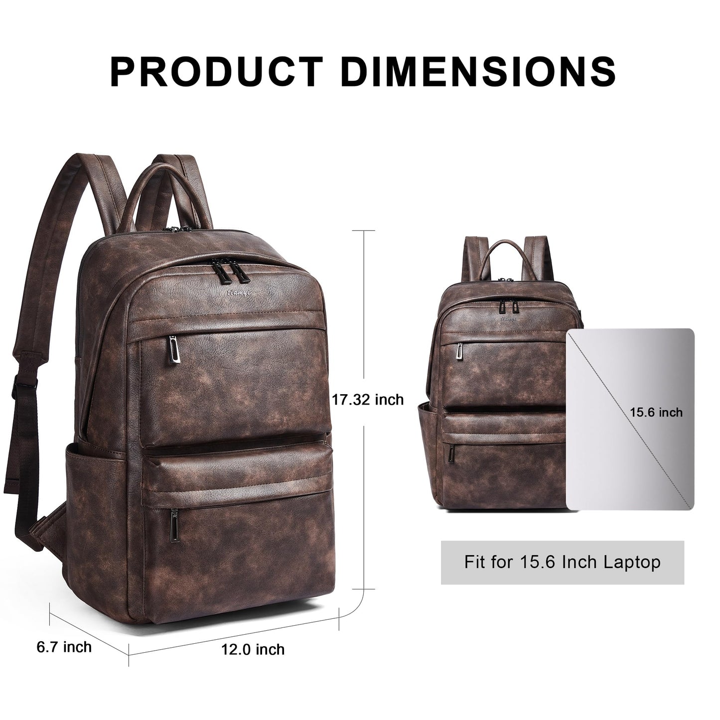tiamyi Leather Backpack for Women Travel Back pack with 15.6 inch Laptop Compartment, Vintage Ladies Computer Backpack, Black