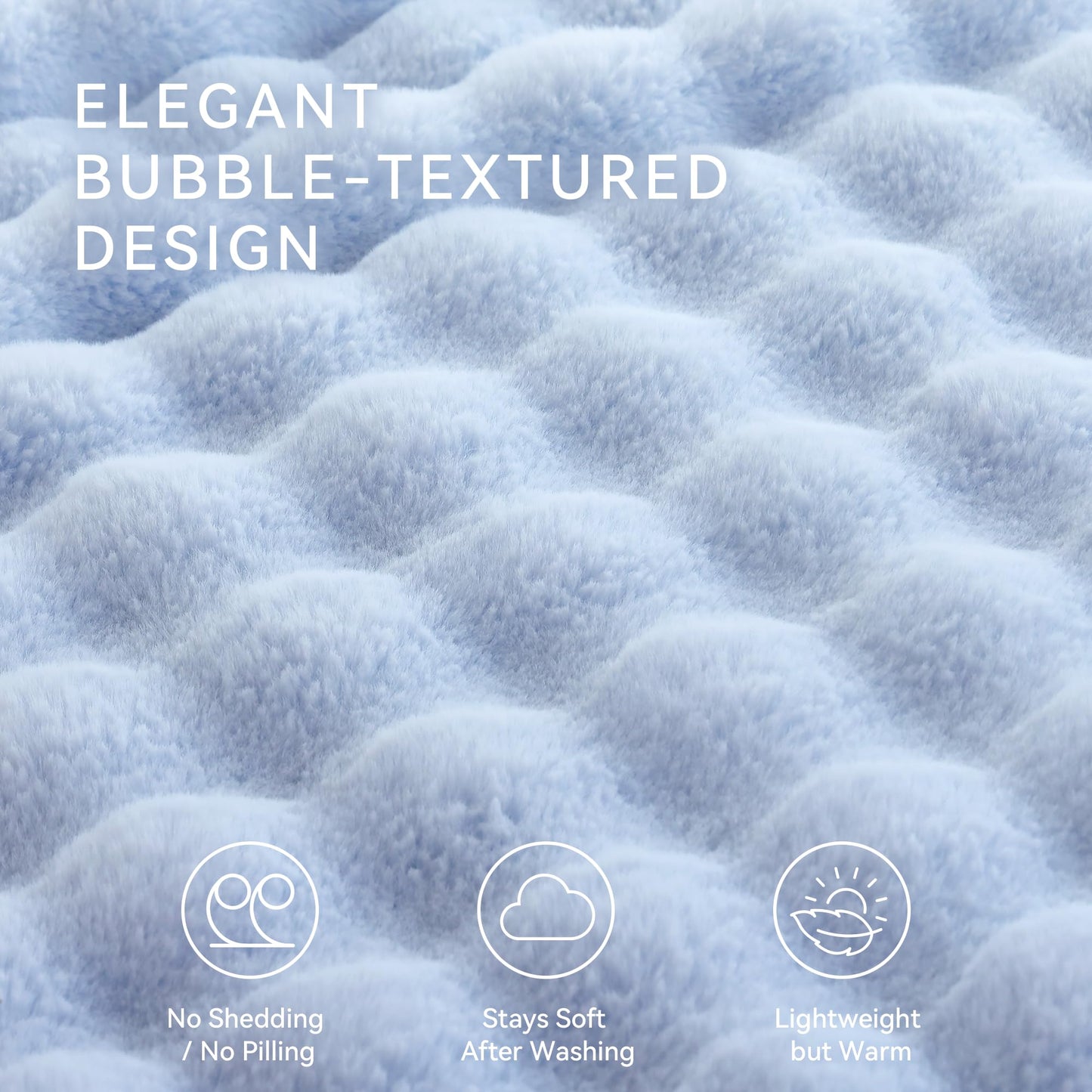 Smoofy Faux Fur Throw Blanket for Couch - Light Blue Super Soft Cozy Bubble Blanket, Fluffy Plush Fuzzy Throw for Sofa & Bed, Thick Lightweight Warm Blanket, Luxury Aesthetic Gift for Women 50"x60"