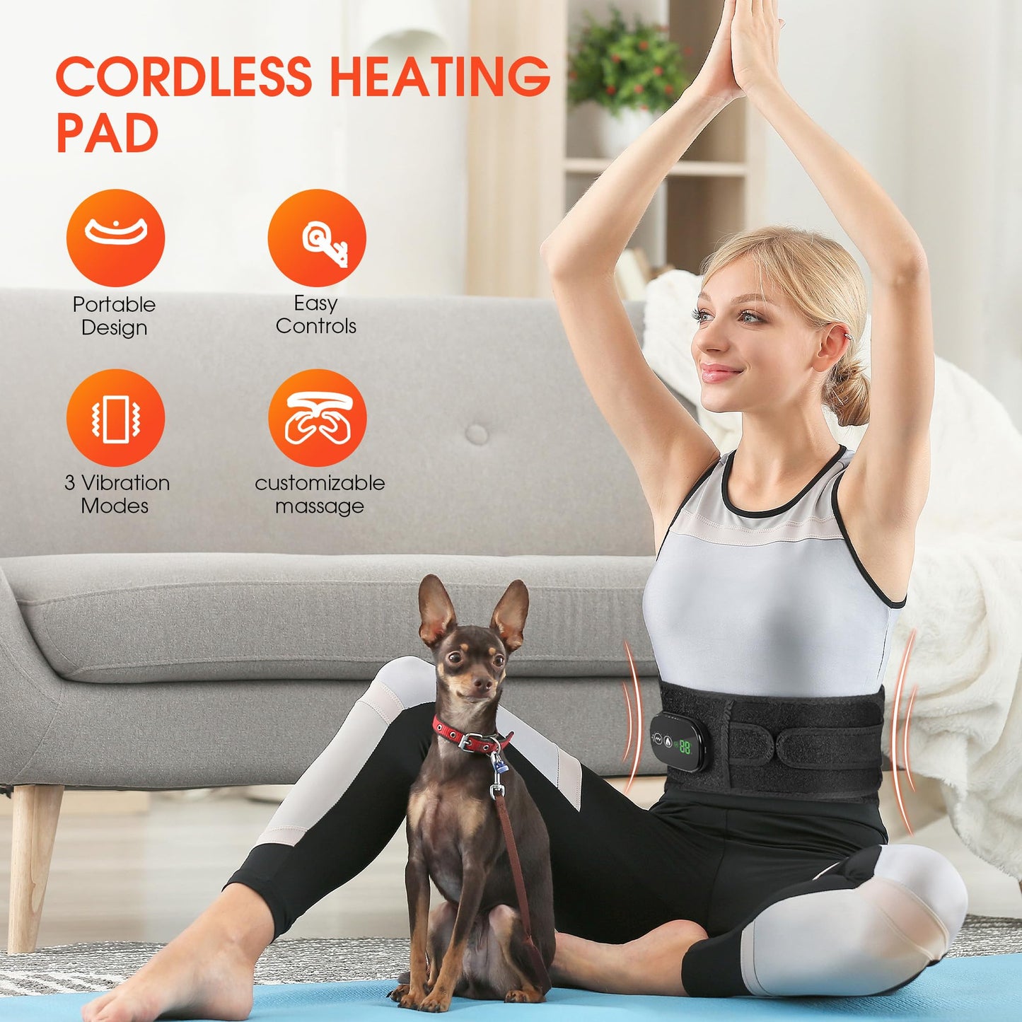 YUANBO Heated Back Massager with 3 Heating & 3 Vibration Modes, Cordless Heating Pad for Back, Heated Back Brace Gifts for Family Men Women