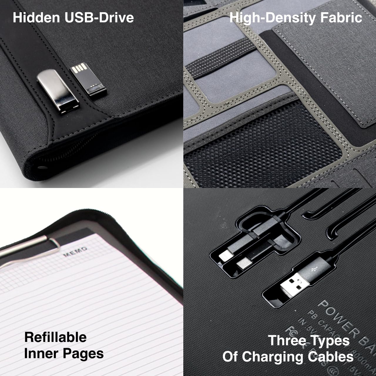 CARDSILK, Zipper Padfolio, Portfolio Binder Organizer with 8000mAh Power Bank, Portfolio for Resume, Documents, Phone, Tablet, Business Supplies, Notebook Organizer with Wireless Charging