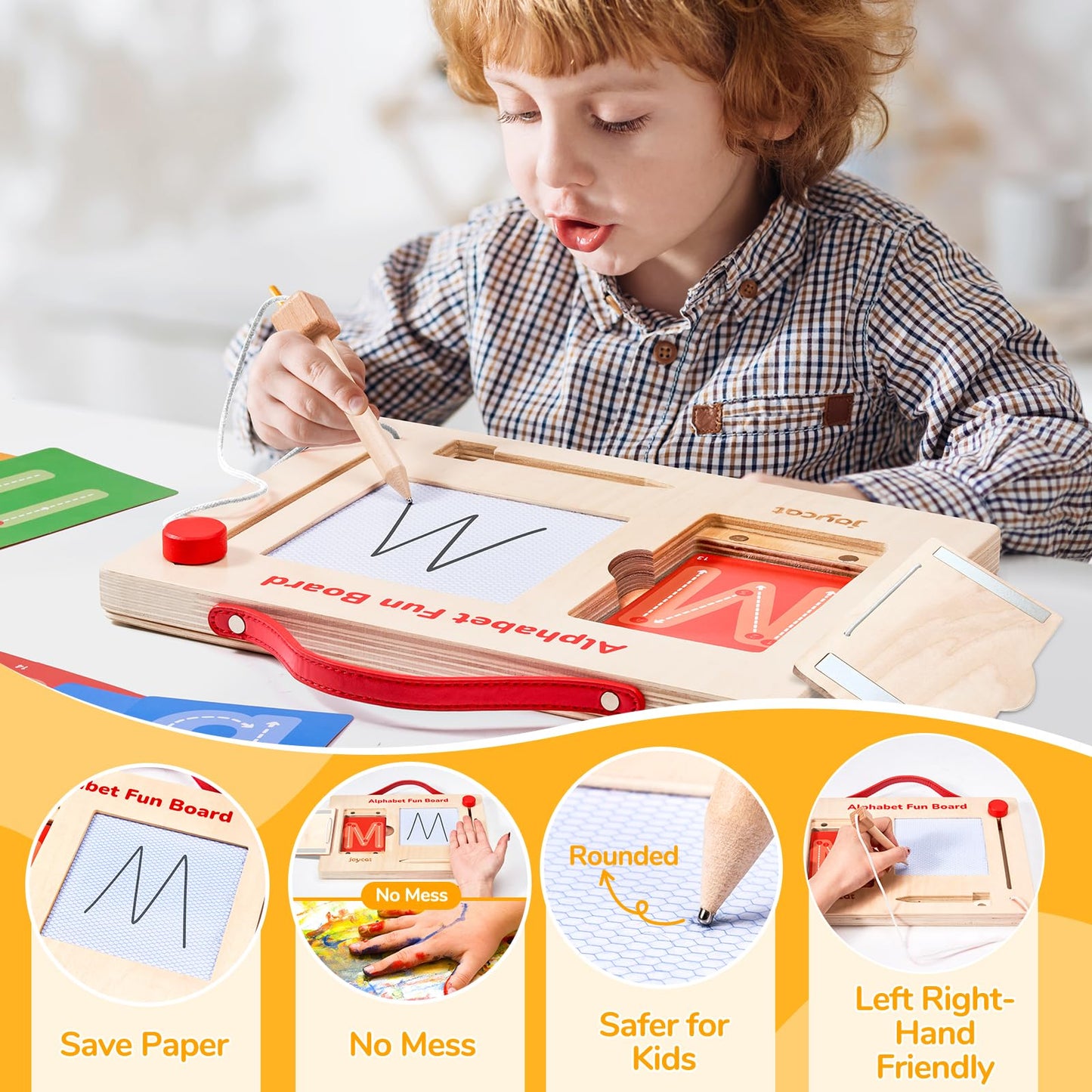 JoyCat Wooden Magnetic Letter Tracing Board,Alphabet and Number Writing Board for Toddlers ABC Letters Uppercase & Lowercase Practicing Learning Education Toys