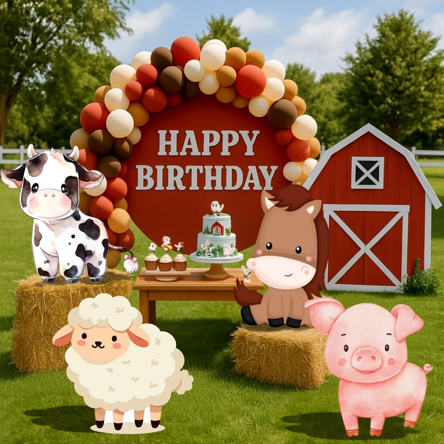 Gemscream 4 Pcs Large Farm Animals Decorations 22.4 Inch Cute Animal Cutouts Cartoon Backdrop for Farm Birthday Party Supplies Baby Shower Decorations Photo Booth Props Gifts