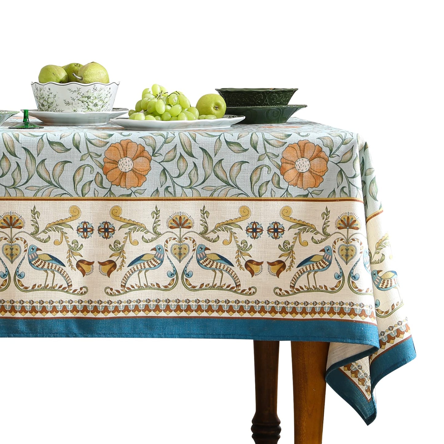 patdrea Designer French Rectangle Table Cloth,Blue Italian Floral Tablecloths,Provencal Country Spring Summer Linen Tablecloth,Wrinkle Free Table Cover for Kitchen Dining,Christmas,55" x 71"