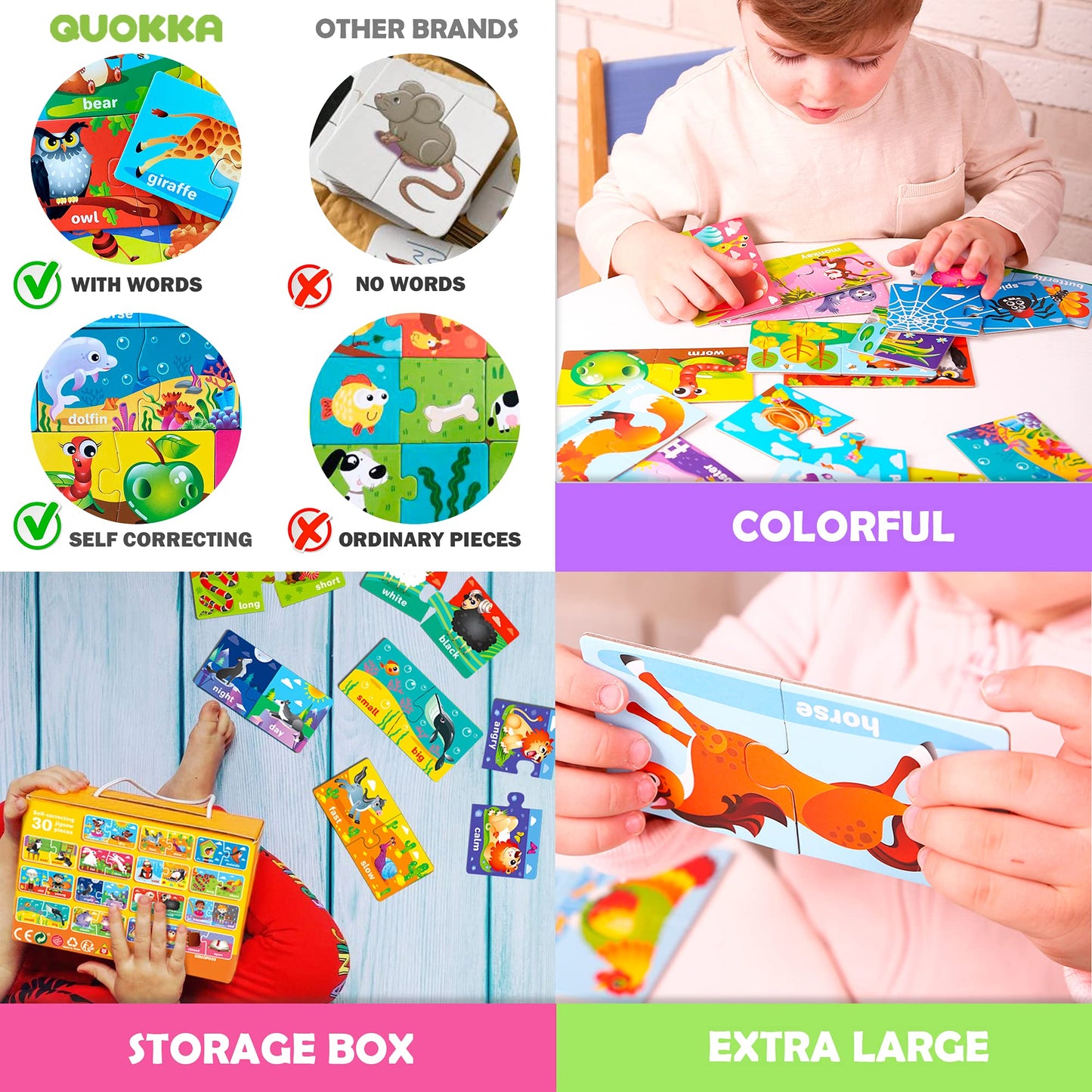 Quokka 5X MEGASET Puzzles for Toddlers 3-5 - Matching Games for Kids Ages 2-4 - Numbers Animals Opposites ABC Learning - Toddlers 1-3 Year Old - Boy and Girl Educational Toy Activities
