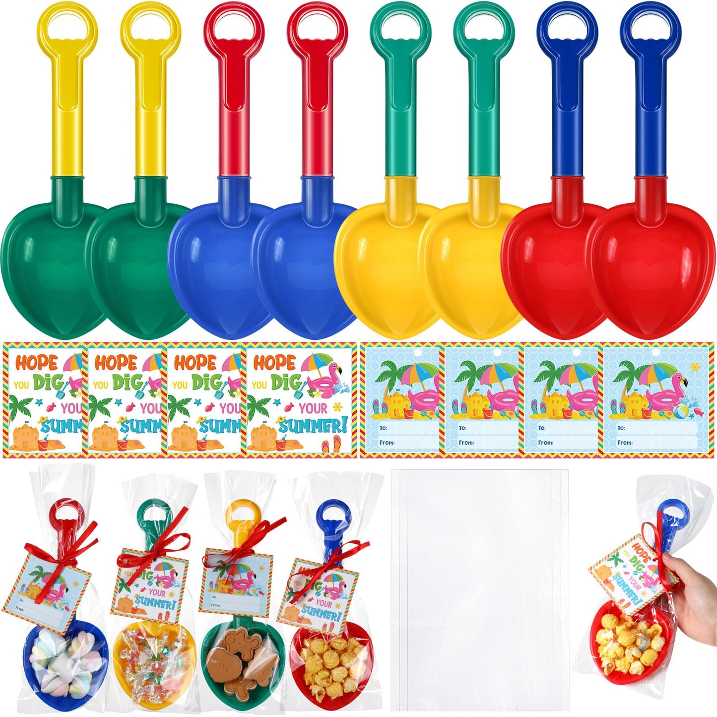 Capoda 24 Set Graduation Plastic Shovels with Graduation Gift Cards Red String Candy Bags Grad Dig Your Summer Gifts for Boys and Girls Classroom Exchange Prizes 2024 Graduation Party Favor Supplies