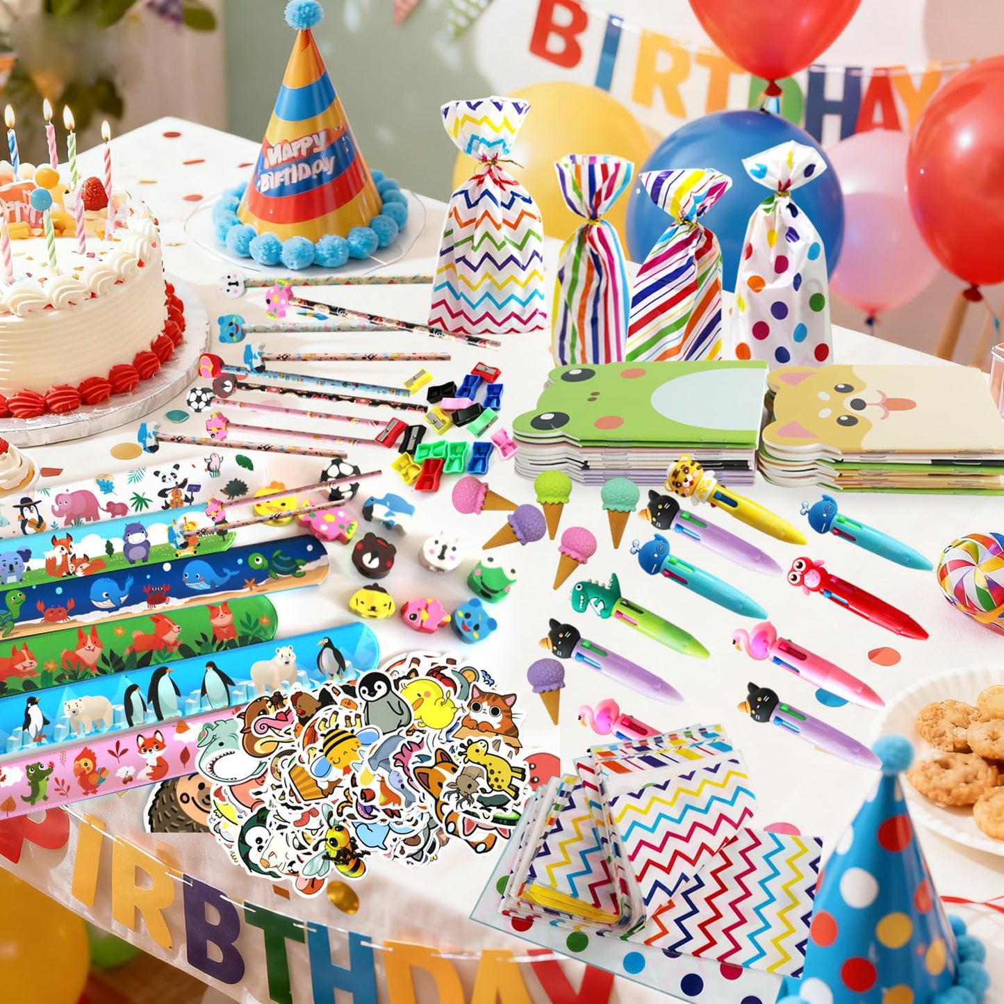 268 Pcs Return Gifts for Birthday,Student Birthdays Gifts from Teacher,Stationery Set Pencil Erasers Notesbook Stickers Ballpoint Pen Knife for Goodie Bag Classroom Gifts Class Rewards Prizes