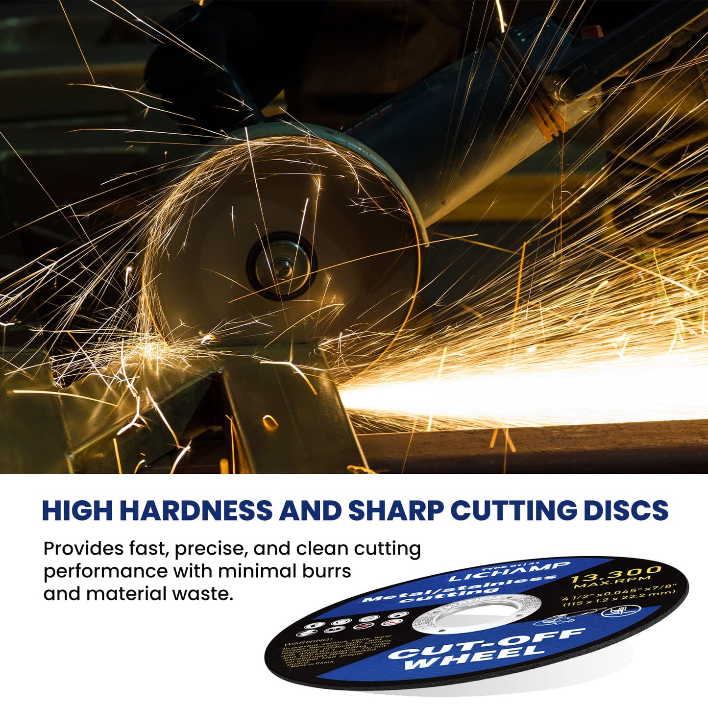 Lichamp 4-1/2 Cut Off Wheels for Metal, 100 Pack 4.5 inch Disc Cutting Wheel Cutoff Blade, 4.5"x0.045"x7/8", A100BK
