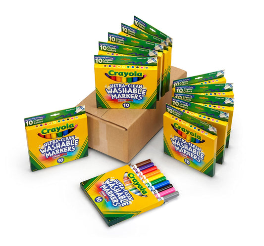 Crayola Ultra Clean Washable Broad Line Markers (12 Boxes), Bulk Classroom Markers for Kids, 10 Colors, Teacher Classroom Must Have, Bulk School Supplies for Kids