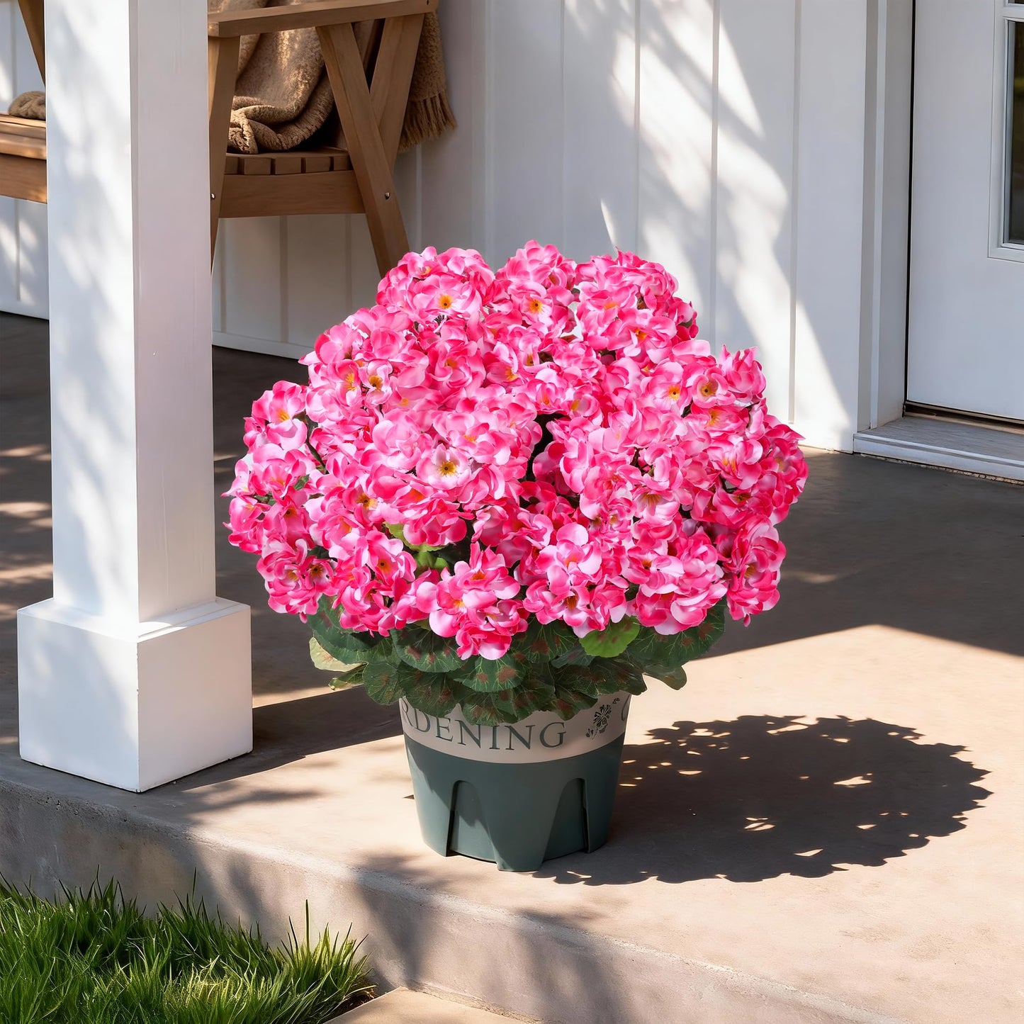 Geraniums Artificial Flowers for Outdoors, 2 Pack Potted Plants Pink Faux Geraniums Bush Artificial Topiaries Realistic UV Resistant Fake Flowers Plants for Planters Outside Gardens Front Door Indoor