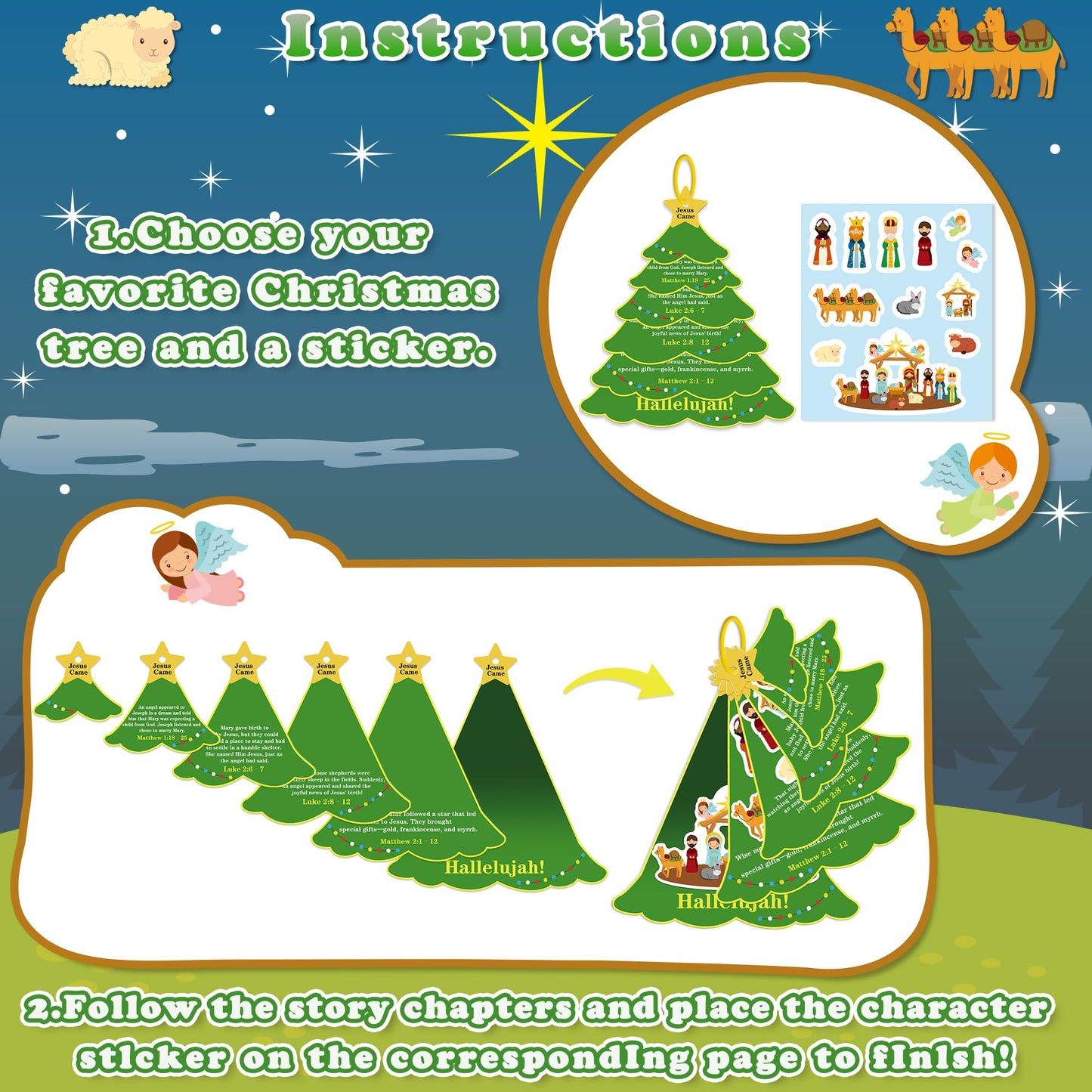 27Sets Christmas Crafts Nativity DIY Christmas Tree Stickers Play Set VBS Religious Scene Jesus Story Christian Storytelling Kit Church Decor