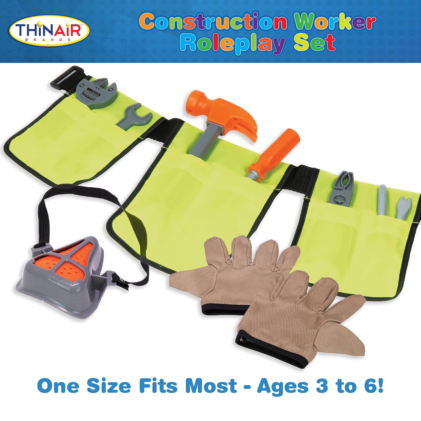 [Dr. STEM Toys] Construction Worker Role Play Outfit Set One Size Fits Most Ages 3+ Yellow