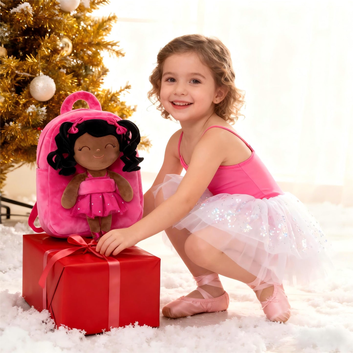 Gloveleya Toddler Backpack for Kids Soft Toys Plush Curly Ballet Girl Doll Rose 9 Inches