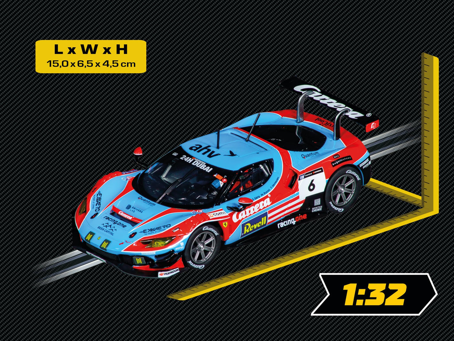 Carrera 27800 Ferrari 296 GT3, No. 20" 24H Dubai 1:32 Scale Evolution Analog Slot Car