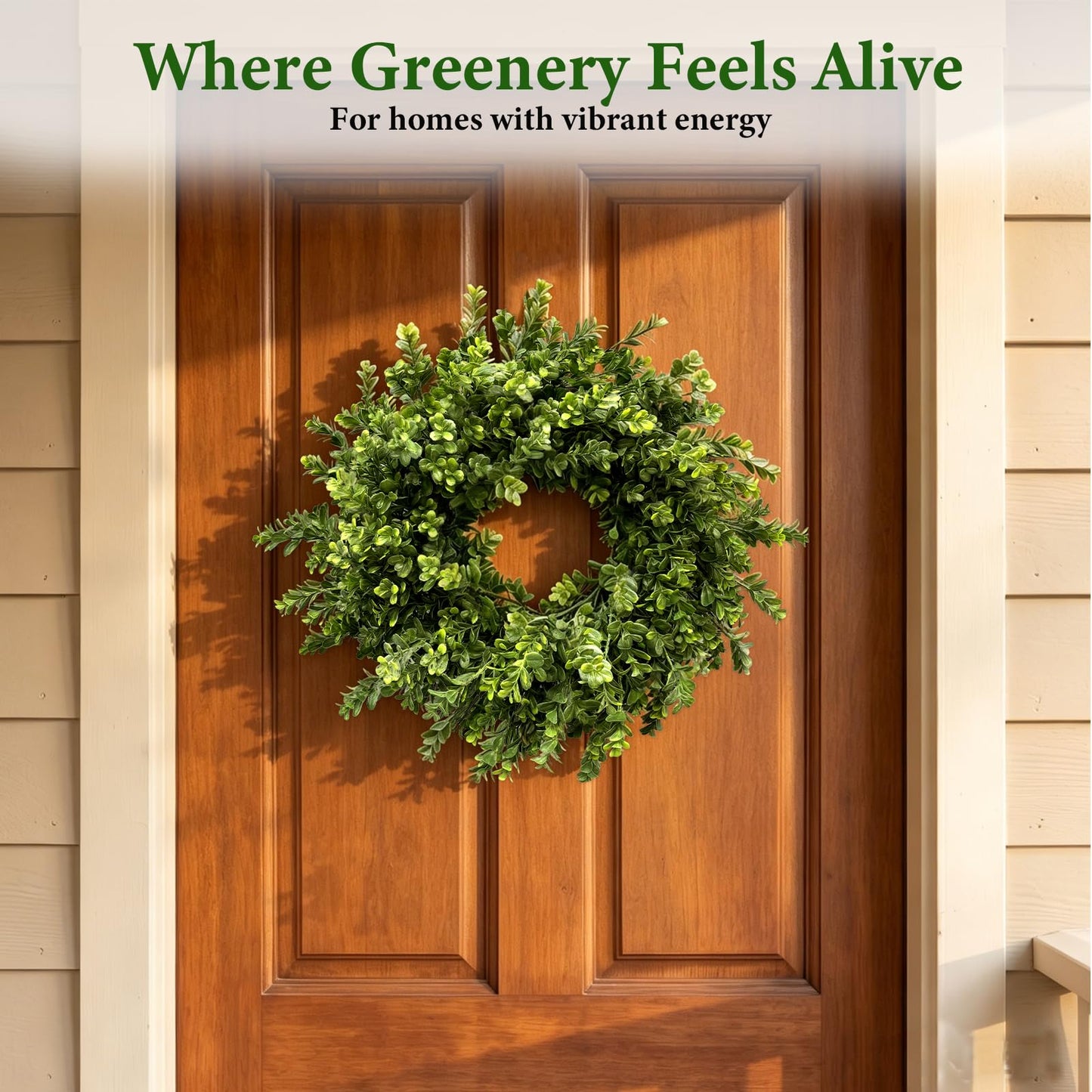 Presentastic 26 Inch Large Boxwood Wreaths for Front Door, Spring & Summer Artificial Wreath with Patriotic & Burlap Sash, Faux Greenery Year-Round Farmhouse Wedding Porch Window, Indoor Outdoor Decor