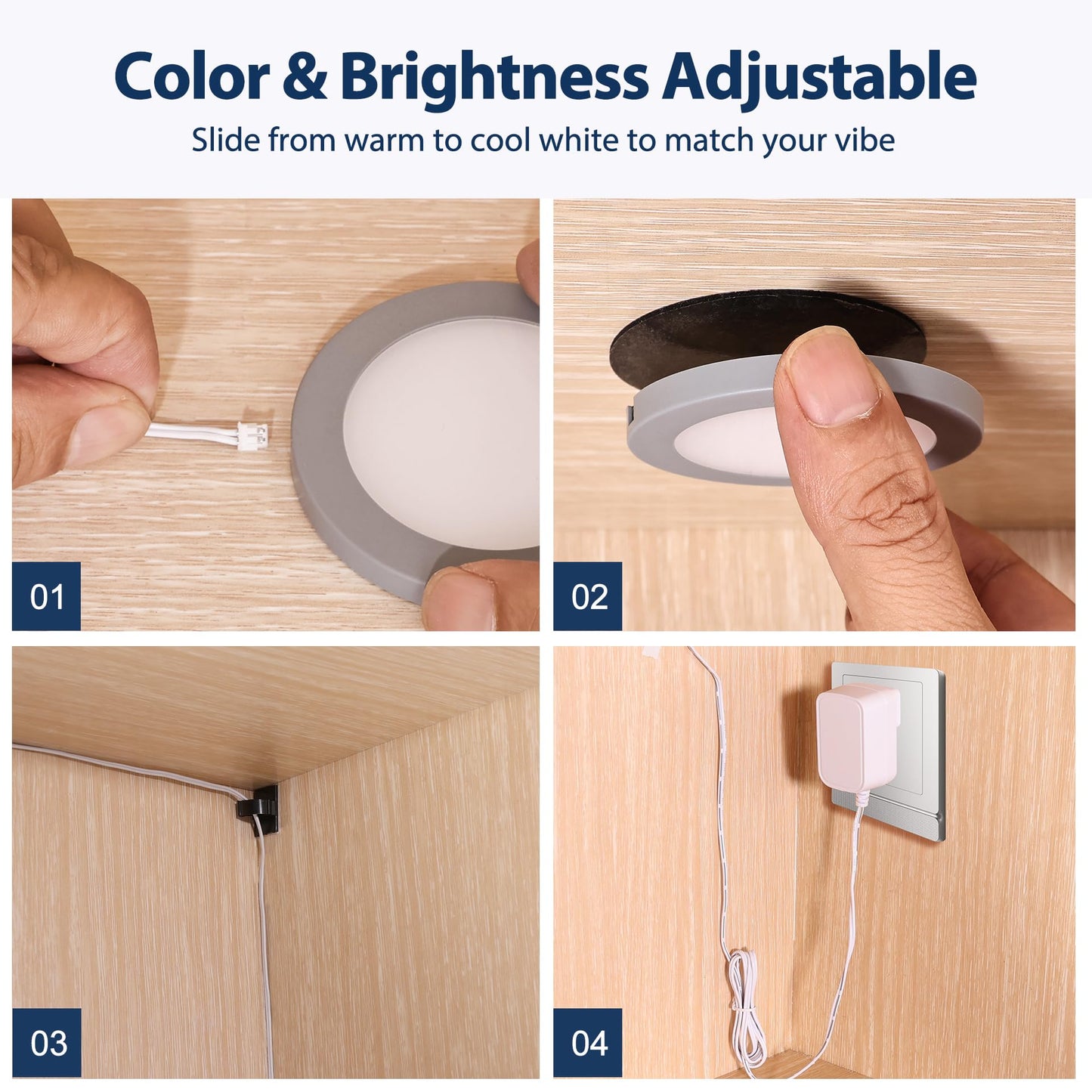 V4light LED Puck Lights, Smart Under Cabinet Lighting with Remote Control, Color Temperature Adjustable, Works with Alexa & Google Home, Plug-in Lights for Kitchen, Counter, Closet, Shelf (6 Pack)