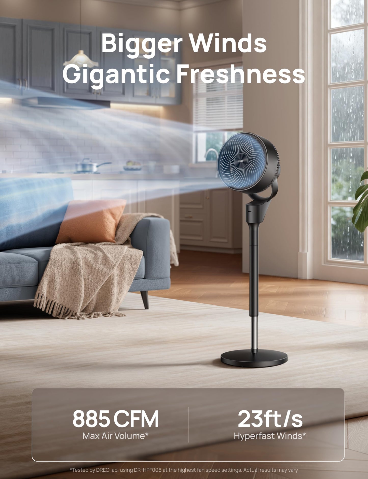 DREO Fan for Bedroom, 80° Oscillating Standing Fan, 20dB Quiet, 80ft Pedestal Fans for Home Office, 90° Manual Vertical, 3 Speeds, Remote, 34-41" Adjustable Height, Air Circulator