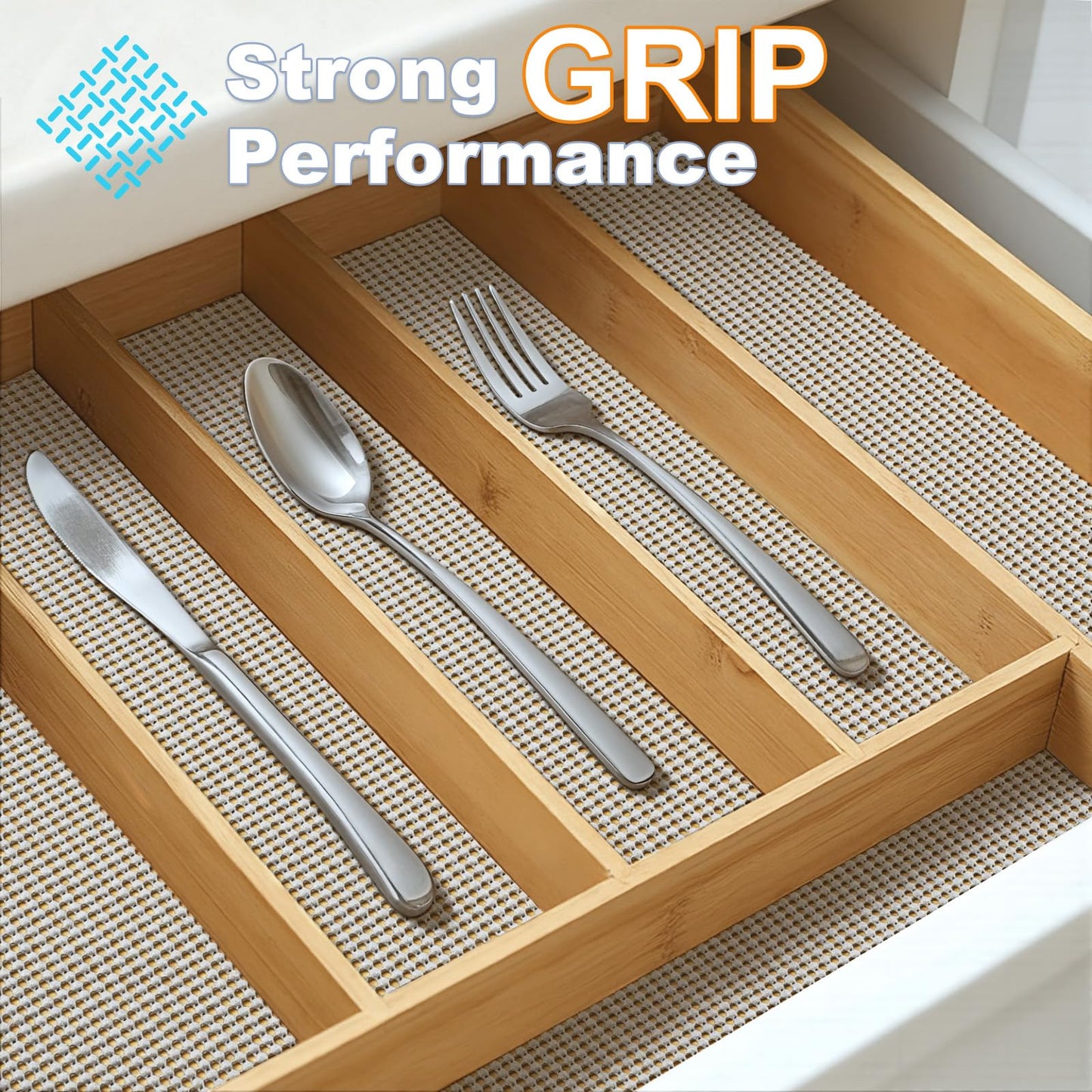 Songrey Non-Adhesive Drawer and Shelf Liner, Non Slip Cabinet Liners, Protect Kitchen Cupboard, Bathroom Drawers, Breathable, Thick Strong Grip mat (12IN x 20FT, Light Gray)