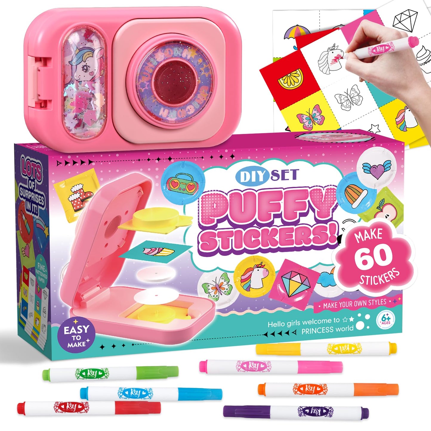 Sticker Maker for Kids - Make Your Own 60 Stickers with DIY Puffy Sticker Kit - Create a 3D Sticker Machine Arts and Crafts for Kids Ages 6-12 - Fun Craft Kits & Gifts for Girls Boys Year Old