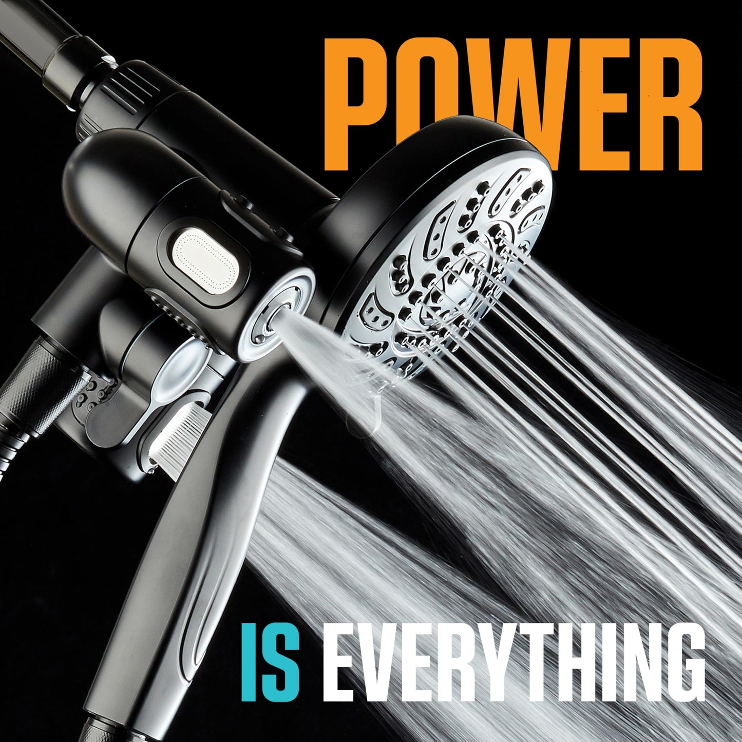 Aquadance High Pressure 156 Setting 14 Zone Shower Head & Handheld 3-way Combo System - Magnetic Docking, 314 Power Jets, Dual Adjustable Arms, 6 ft. Metal Hose, Matte Black Finish, Top American Brand