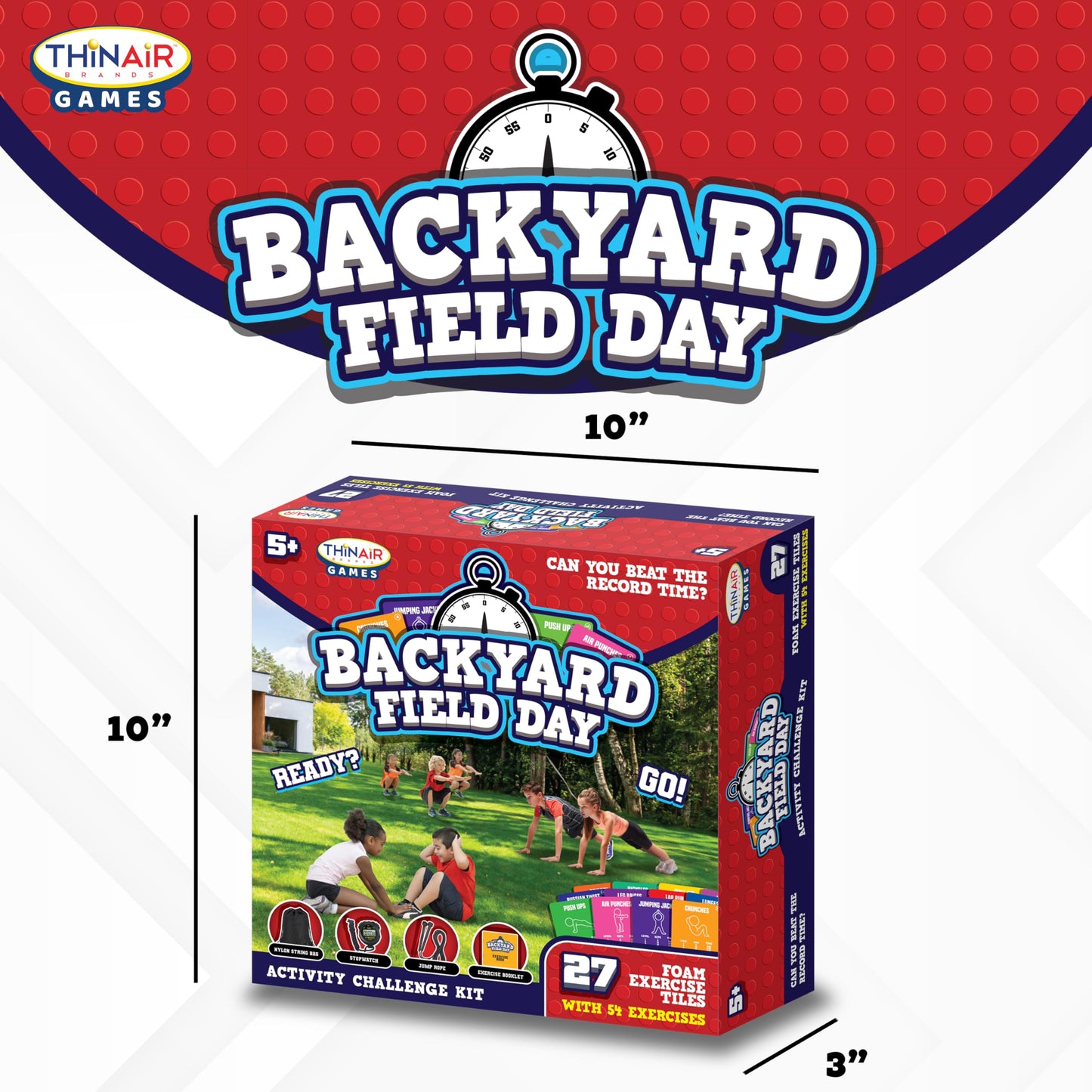 Backyard Field Day Obstacle Course Game – 27 Double-Sided Foam Challenge Tiles with 54 Kid-Friendly Exercises, Stopwatch, Jump Rope & Carry Bag – Outdoor Fitness Fun for Kids & Families
