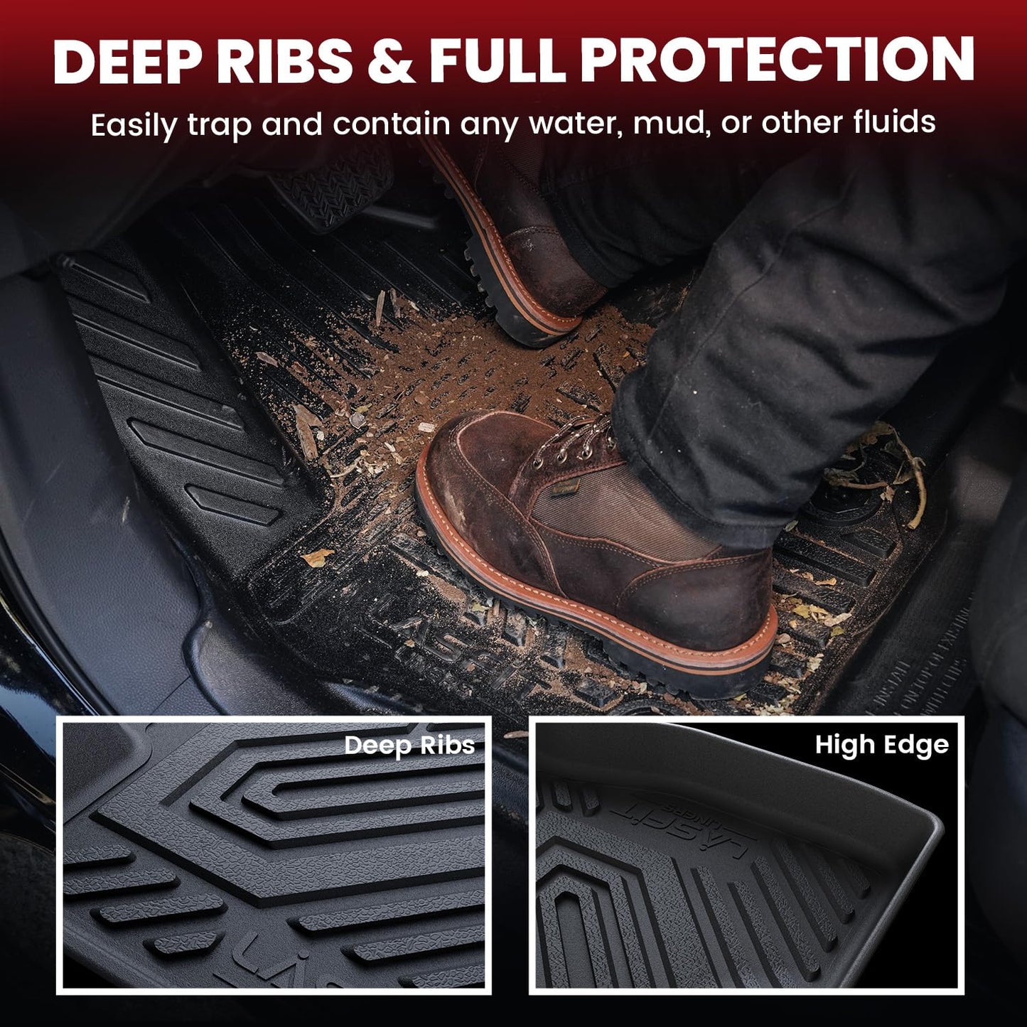 LASFIT Floor Mats for Chevrolet Chevy Express/GMC Savana 1500/2500/3500 2015-2026, All Weather TPE Custom Fit Floor Mats for Cars, Front Row Floor Liners for Express Accessories, 1 PCS