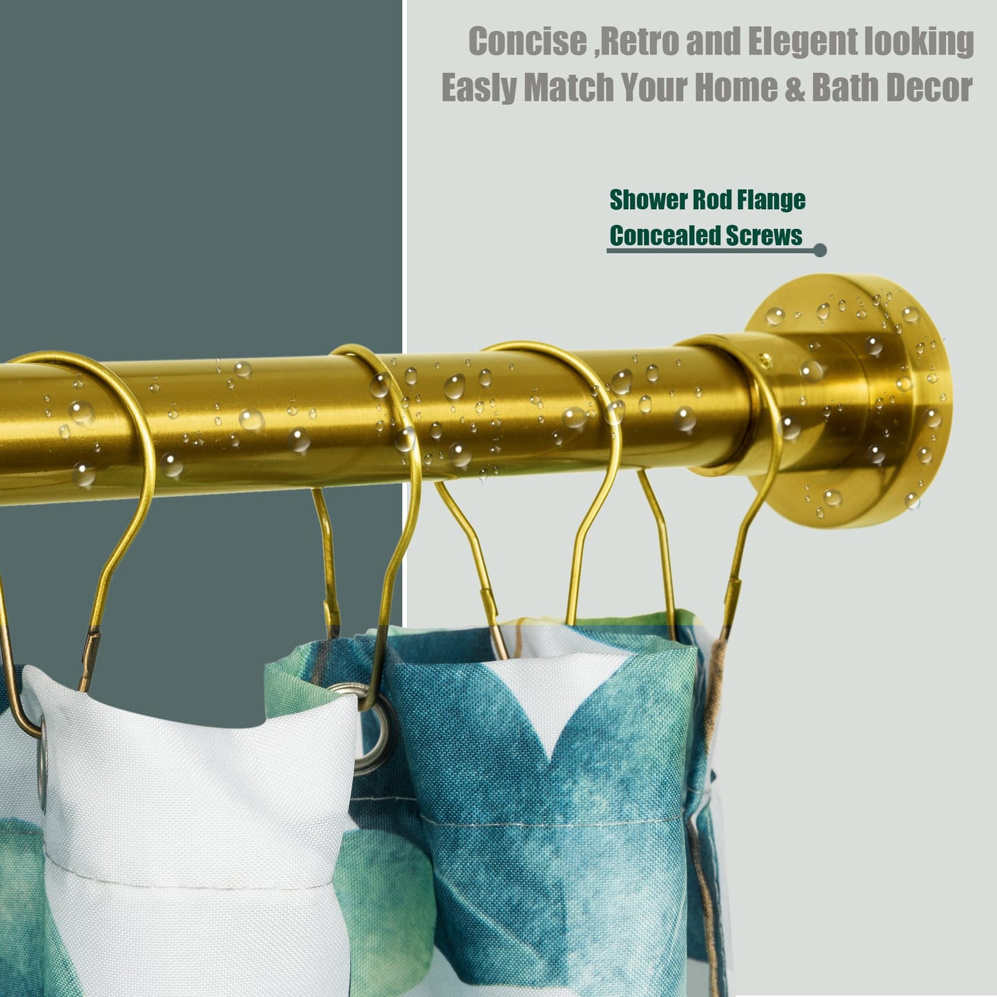 Artiwell Heavy Duty Shower Rod, Adjustable Shower Curtain Rod, Expandable 47-84 Inch, Permanent Mount Shower Rod, Never Rust Stainless Steel For Window Curtain and Closet, Brushed Gold