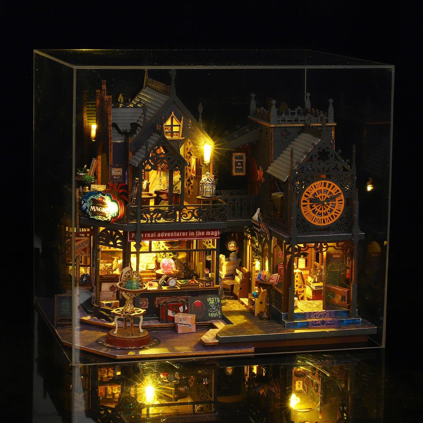 Fifijoy DIY Miniature Dollhouse Kit, Holo Magic City DIY Miniature House kit Wooden Dollhouse Kit, DIY Mini House kit for Adults to Build