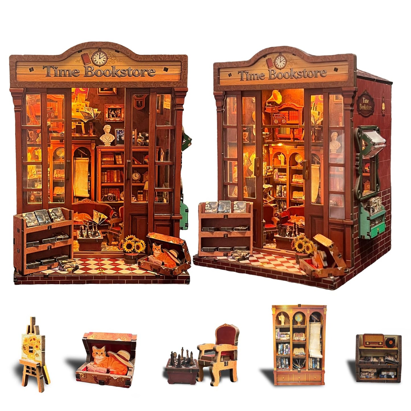 Soothee DIY Miniature House Kit, DIY Book Nook with LED Light | 3D Puzzles for Adults and Teens, Tiny House Building Kits for Bookshelf Decor, Relaxing Gift for Craft Lovers | Timeless Bookstore