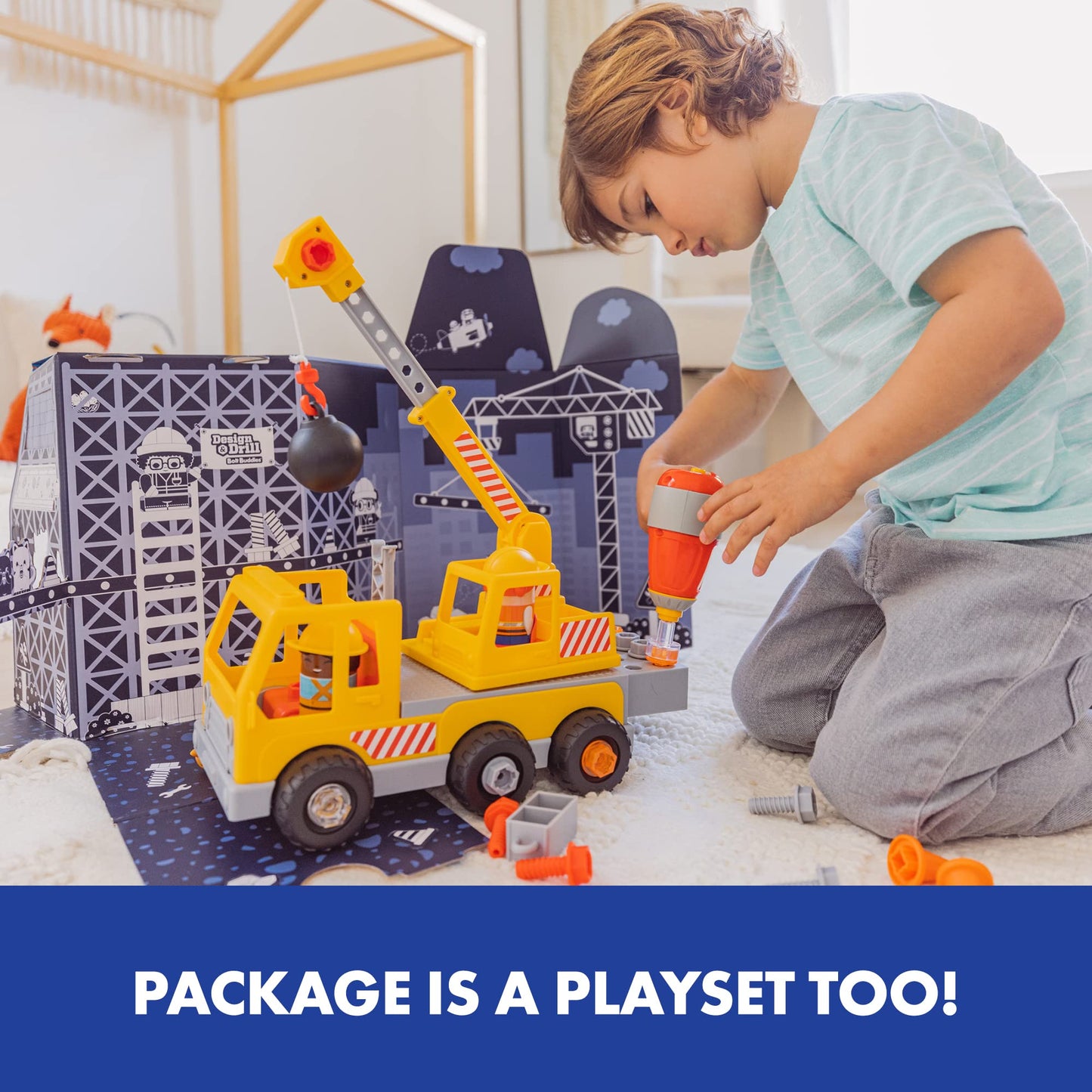 Educational Insights Design & Drill Bolt Buddies Crane - Construction Toys & Toddler Tools, Kids Tool Set with Real Electric Drill Toy, Take Apart STEM Set, Toddler Building Toys for Ages 3+