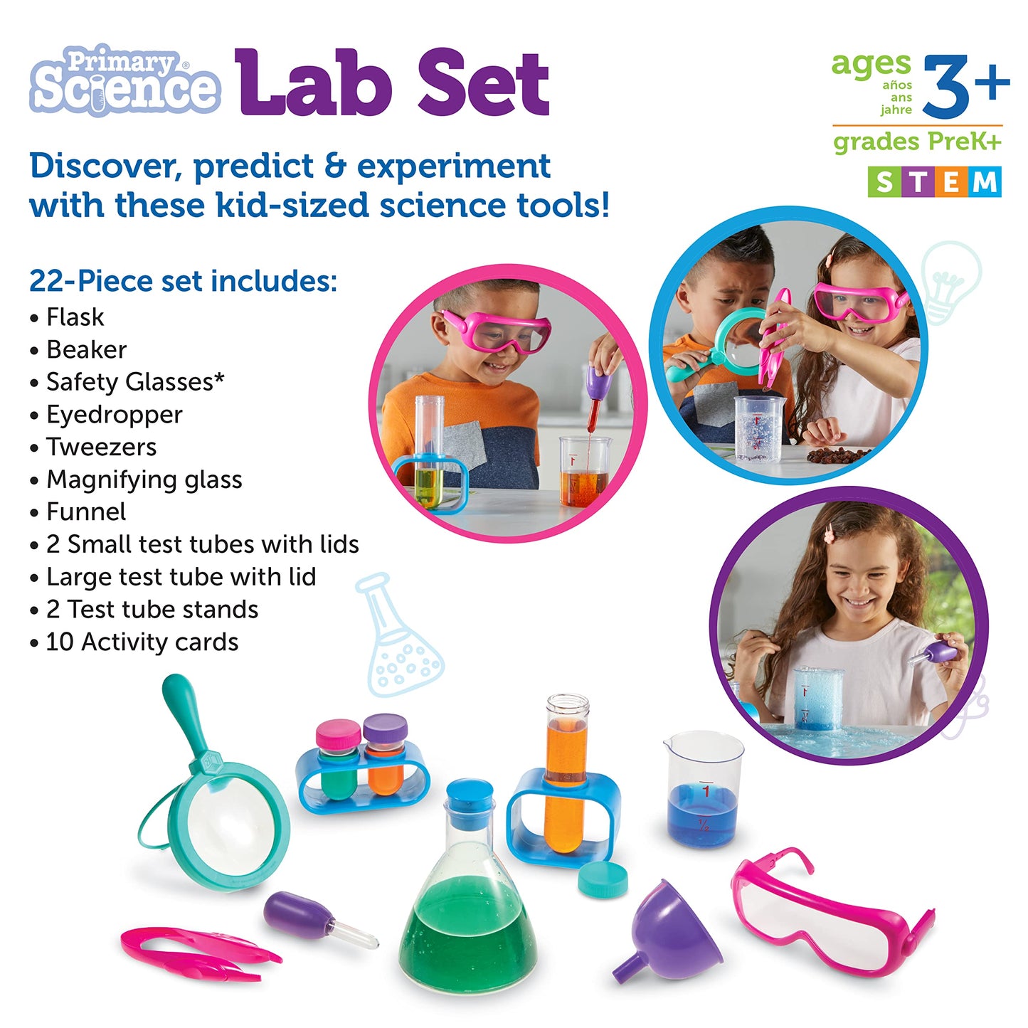 Learning Resources Primary Science Lab Set Pink, 22 Pieces, Ages 3+, Science Kits, Experiments for Kids, STEM Toys, Sensory Tube