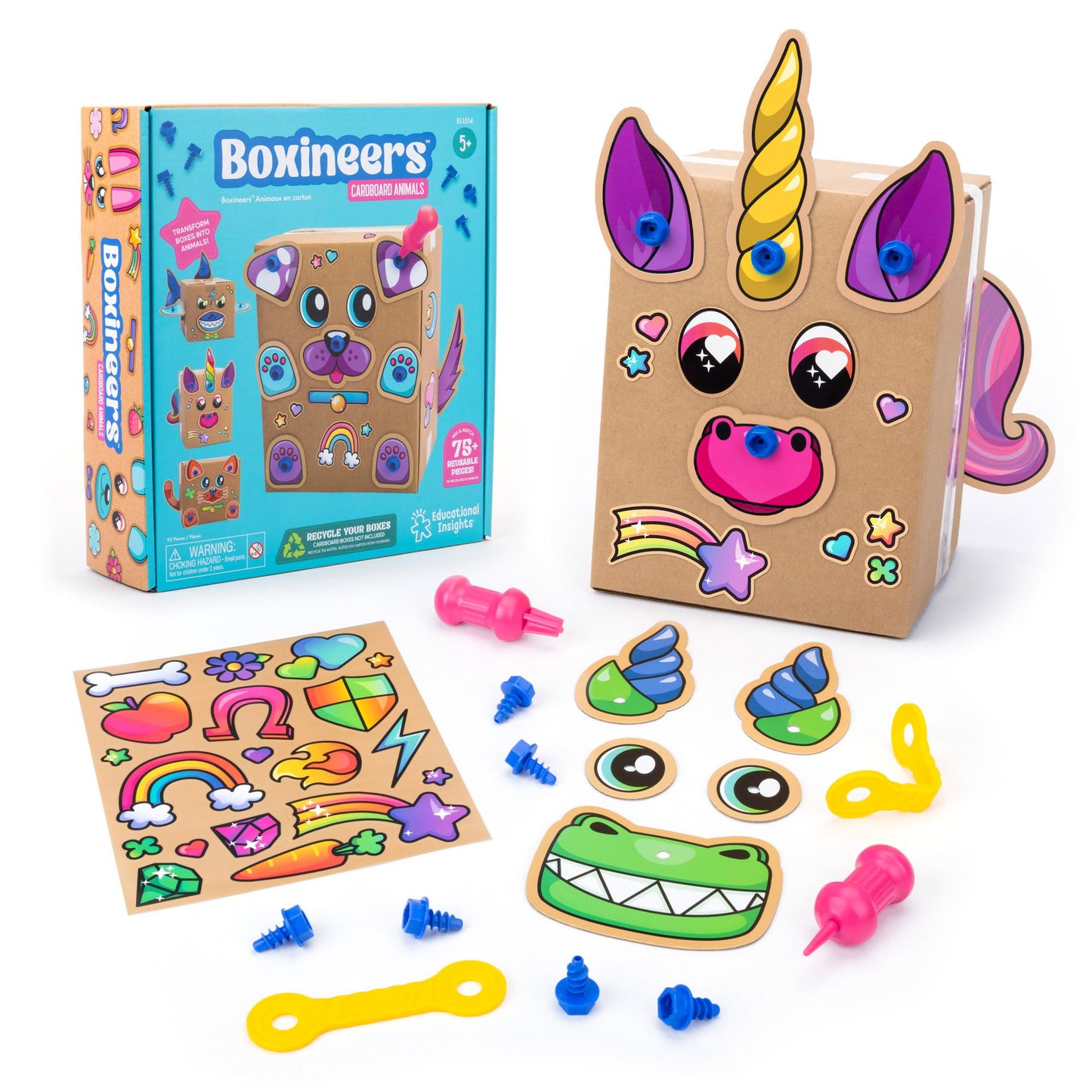 Educational Insights Boxineers Cardboard Animals - Creative Craft Supplies for Kids Projects, Cardboard Tools for Kids, DIY Fine Motor Activities, Kids Crafts and STEM Construction Kits