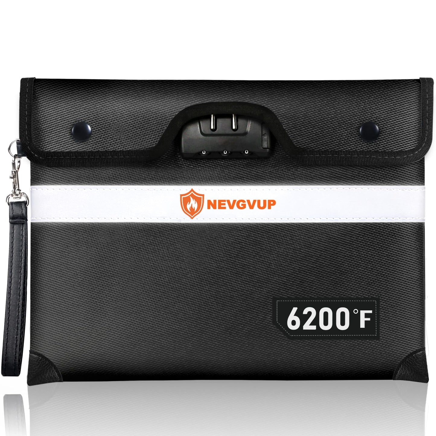 6200°F Upgraded Fireproof Document Bag with Lock, Fireproof Money Bag for Cash with Zipper/Reflective Strip, 9 Layer of Heat Insulated Material, Water Resistant Fire proof Bags for Documents,Fire Bags