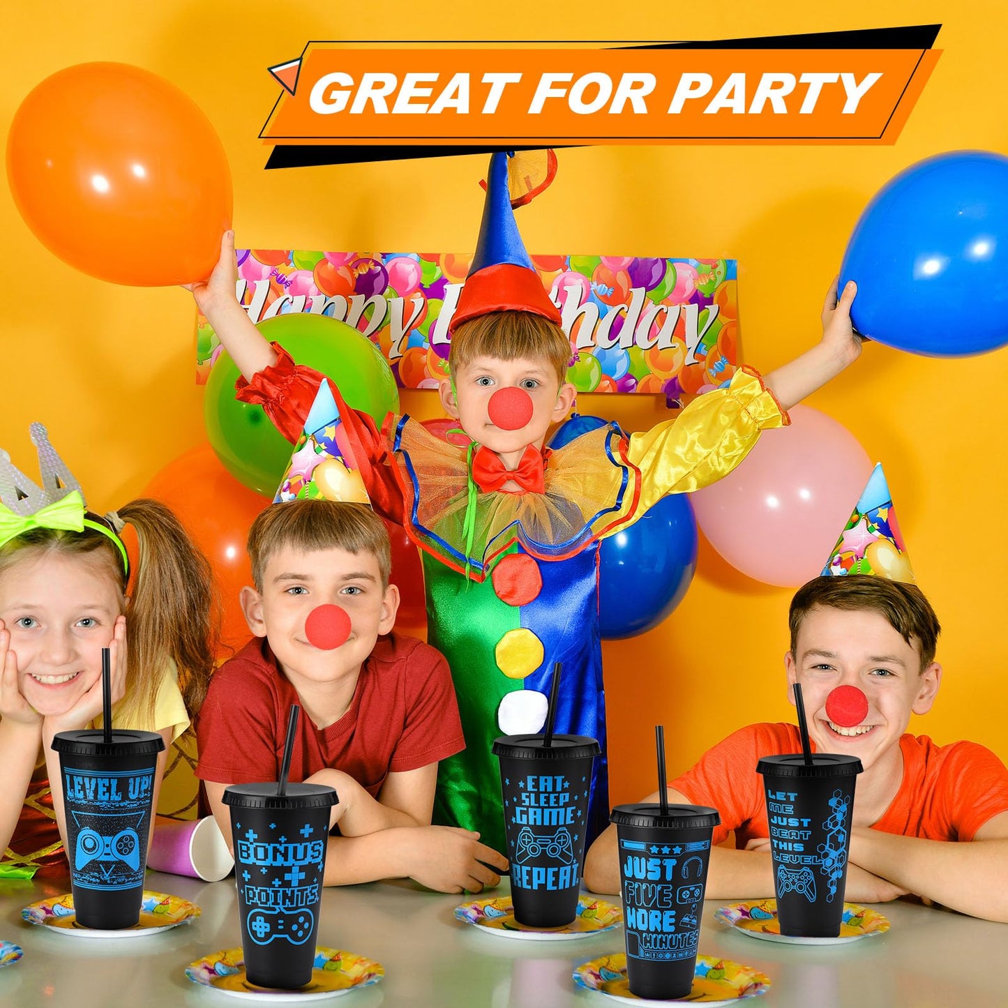 Mifoci 24 Sets Video Game Party Favors 24 oz Gamer Cup with Lids and Straws Gaming Paper Gift Boxes Plastic Reusable Gamer Tumbler for Game Birthday Party Supplies Gifts(Black)