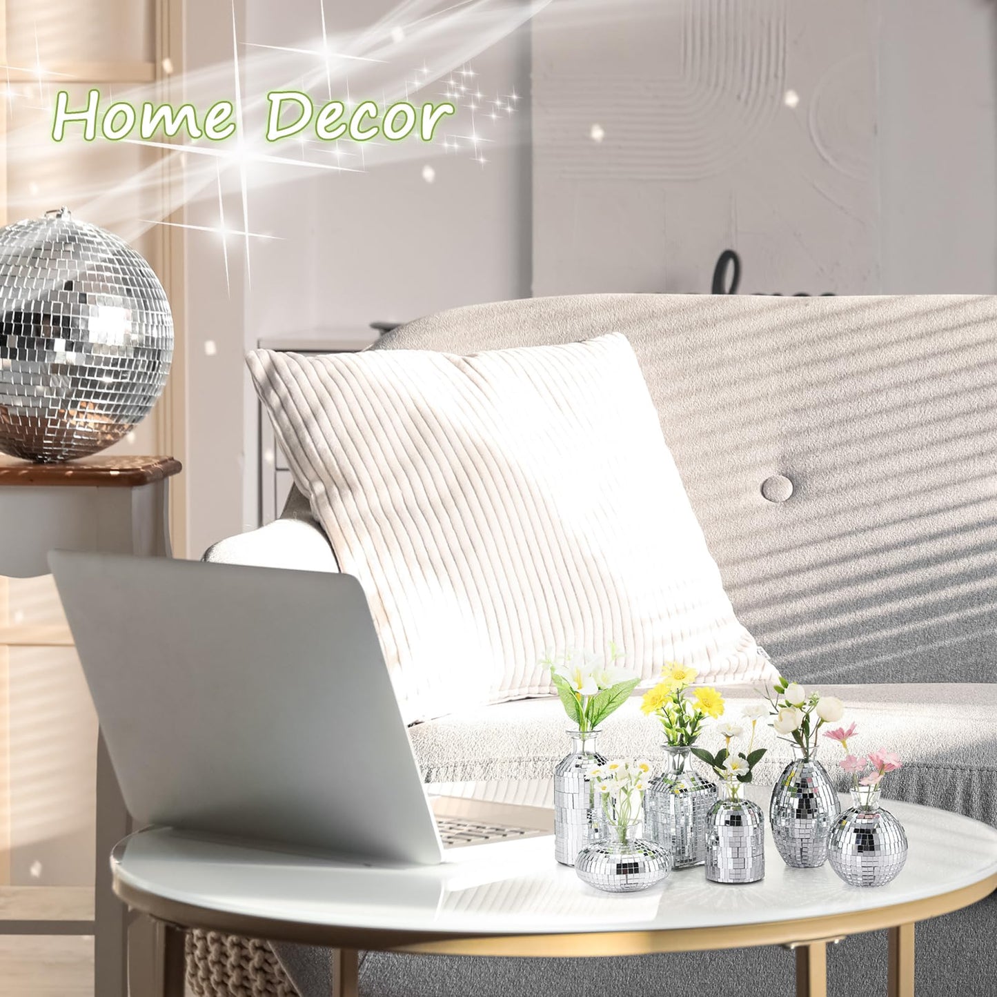 RimCereal 12 Pcs Mini Disco Ball Vase Bulk Glass Disco Ball Flower Vase Disco Ball Decorations for Party Wedding Birthday Home Bedroom Kitchen Office