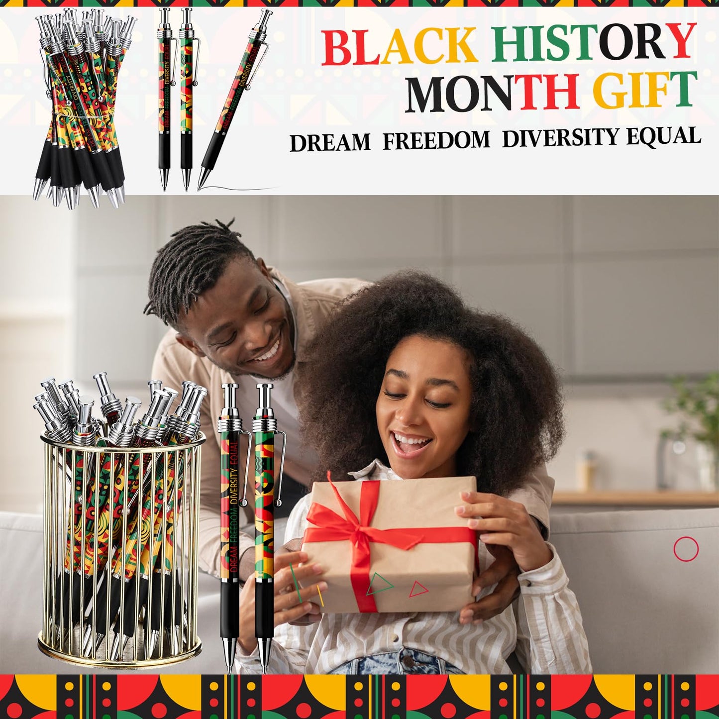 Sayglossy 200 Pcs Juneteenth Gift Bulk Happy Juneteenth Day Ballpoint Pens Freedom Day Independence Theme Ballpoint Pens for Party Supplies Favors Festival Decoration (Geometric Pattern)