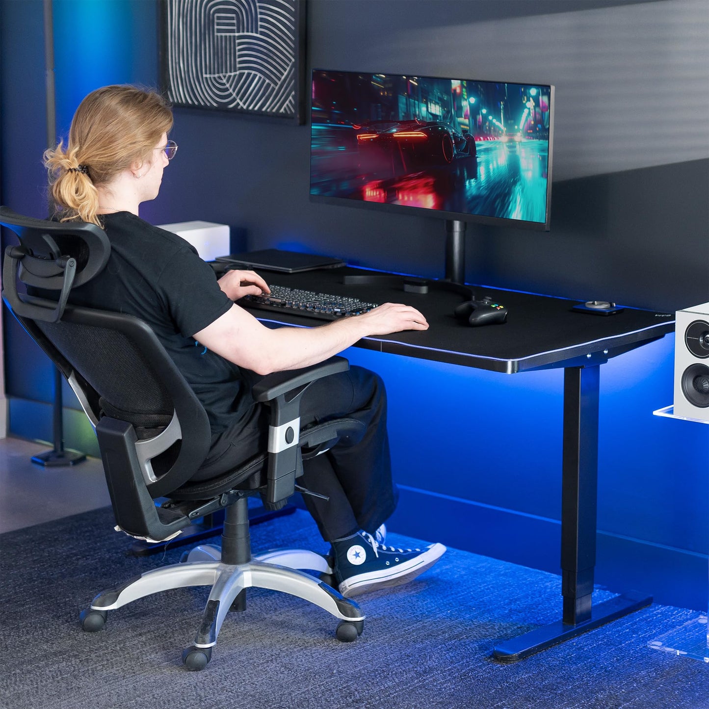 VIVO Large 60 x 30 inch Full Size Desk Pad with RGB Lighting for Office Ambience and Immersive Gaming, Oversized Mouse Pad Table Top Cover, 12 Color Modes, Non-Slip Base, Black, DESK-PAD60-30