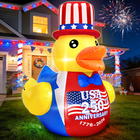 4FT 4th of July Inflatables Outdoor Decorations, Patriotic Blow Up Inflatable Duck with Amarican Flag Hat Built-in LEDs for USA 250th Anniversary Fourth of July Independence Day Yard Garden Lawn Decor